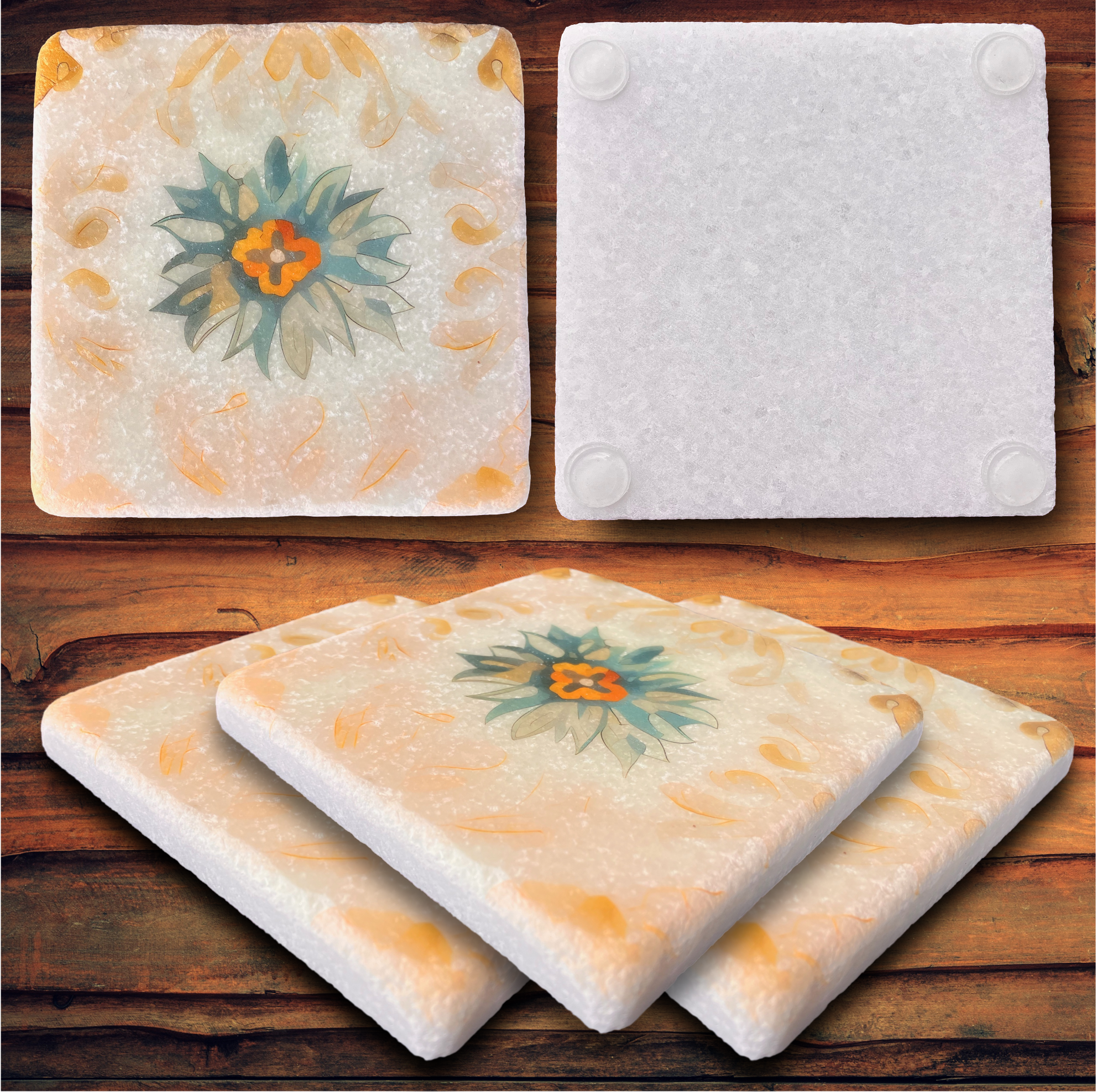 Square Coaster White Tumbled Marble 20