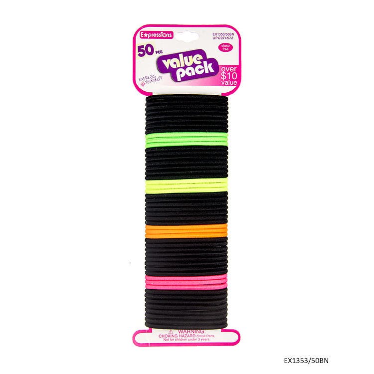 Hair Elastics - Black/Neon 50 Pack 3