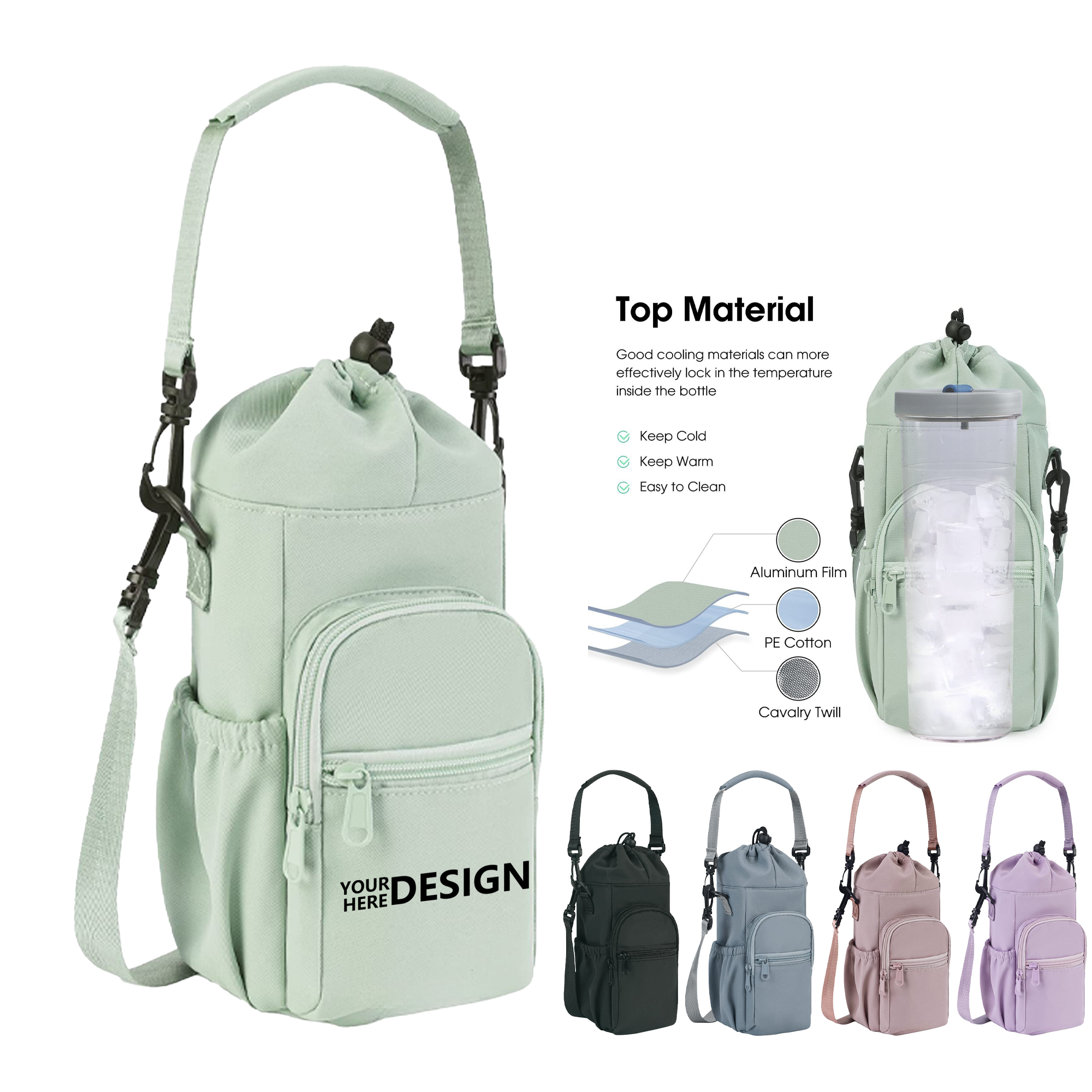 Aluminum Foil Lining Fabric Water Bottle Satchel 3