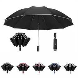 Inverted Reverse Umbrella with Reflective Strip Flashlight