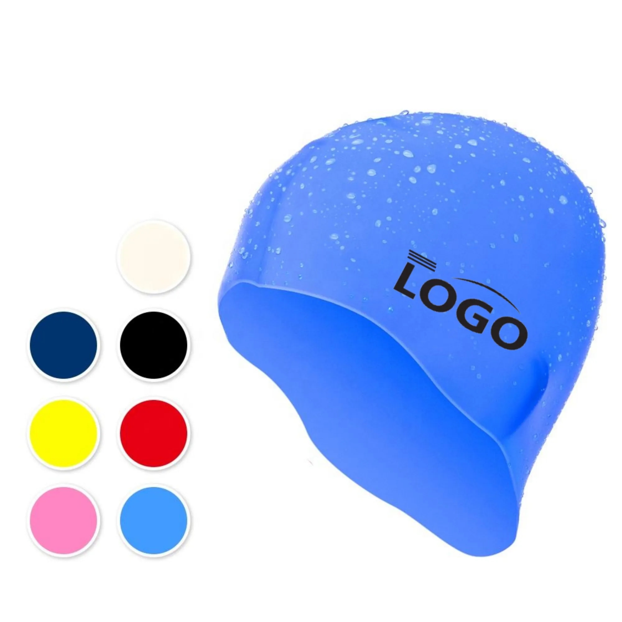 MOQ 20PCS Custom Logo Silicone Swim Cap Swimming Shower Hat 10