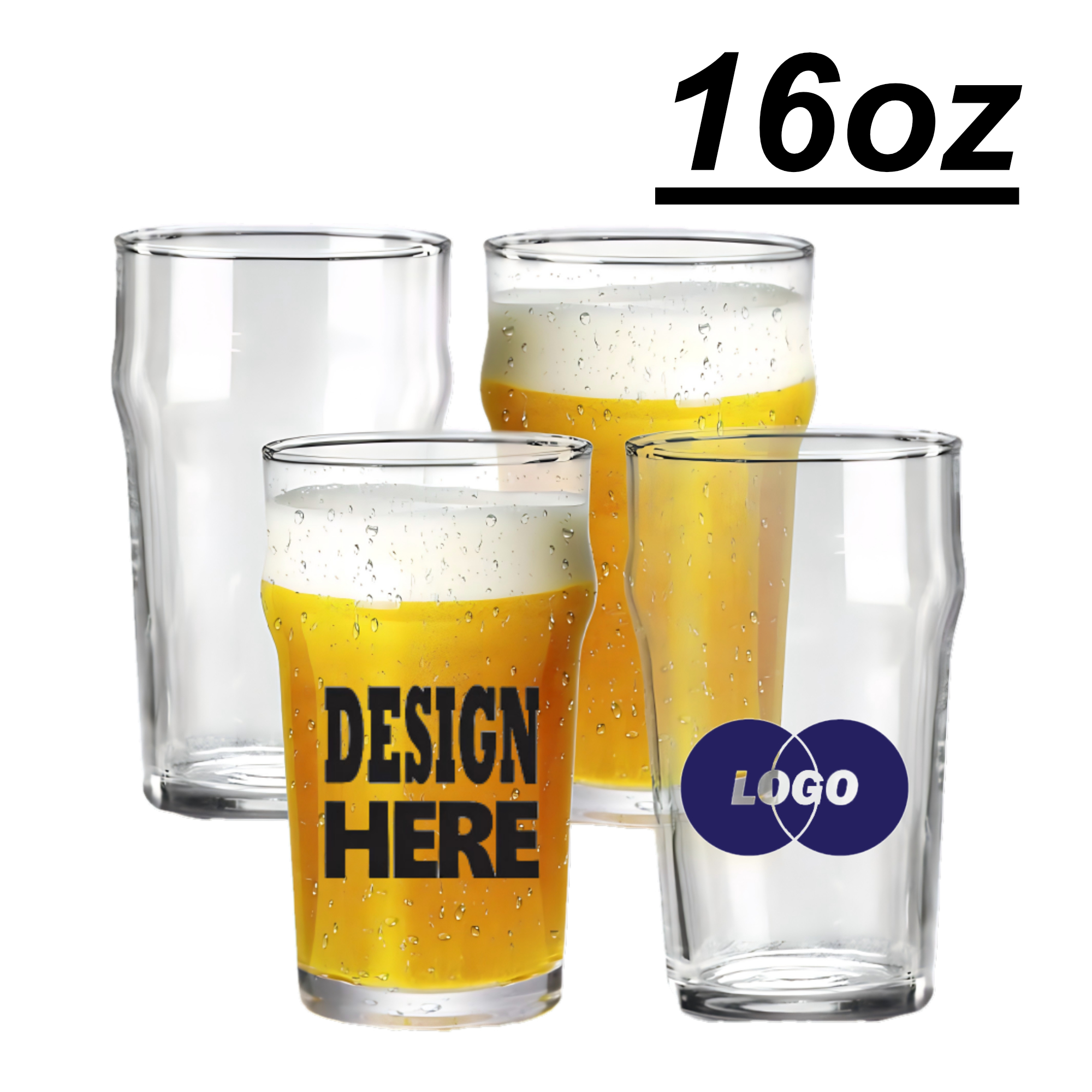 Custom 16oz Heavy Base Clear Beer Glass