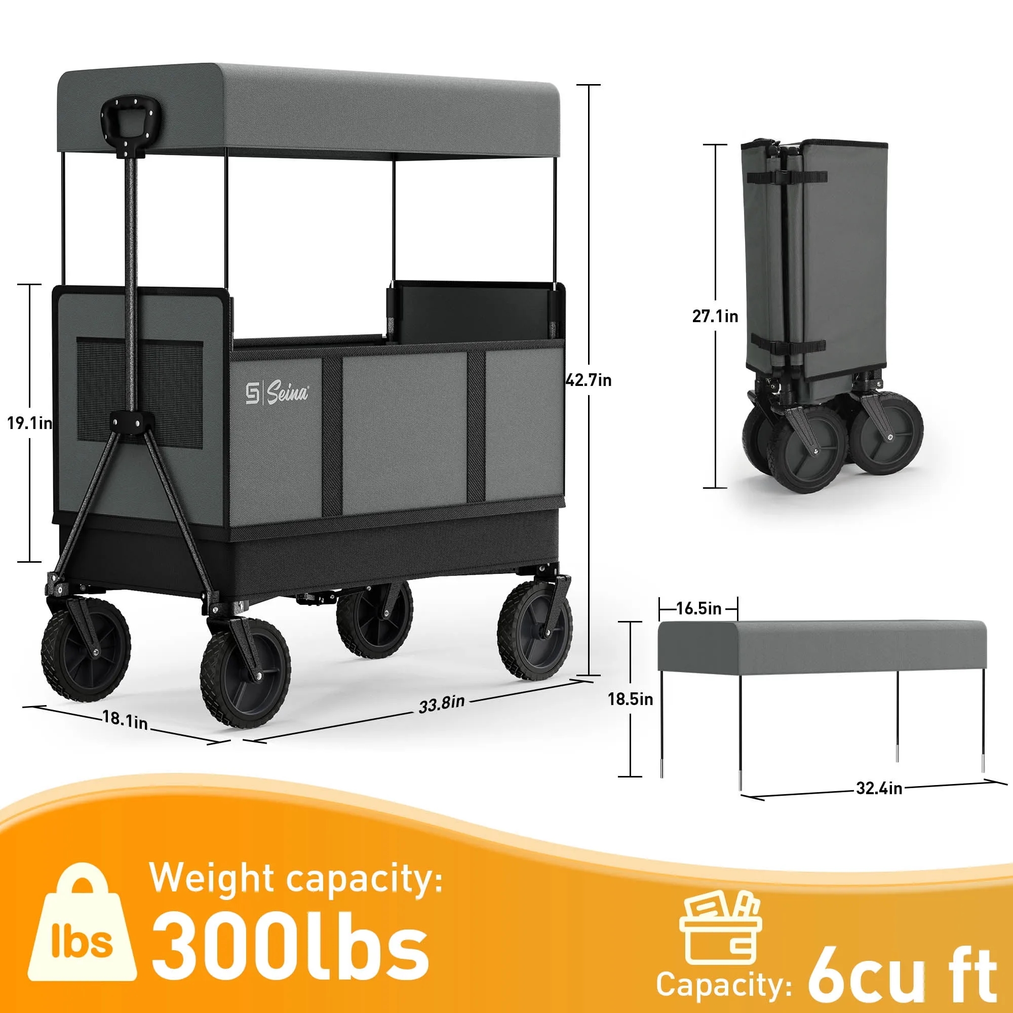 Omni Collapsible Wagon Cart with Detachable Sun Shade 3