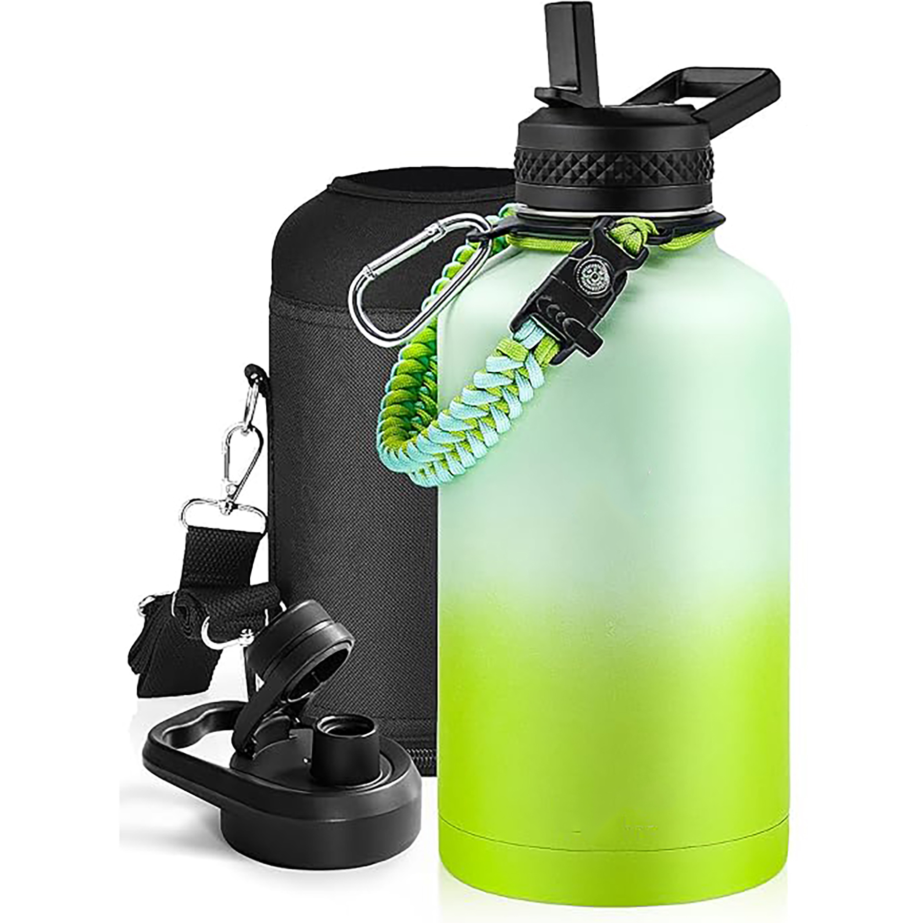 64 Oz Insulated Water Bottle with Paracord Handle and Straw Spout Lid, custom water bottle with logo imprint 28