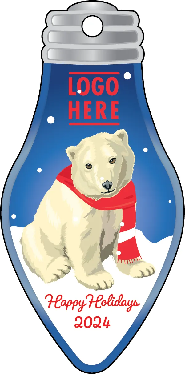 1/4" Recycled Wood Ornaments-Polar Bear on Light Bulb 4