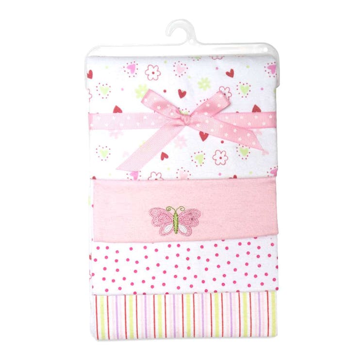 Cotton Flannel Receiving Blankets - Pink Designs 4 Pack 3