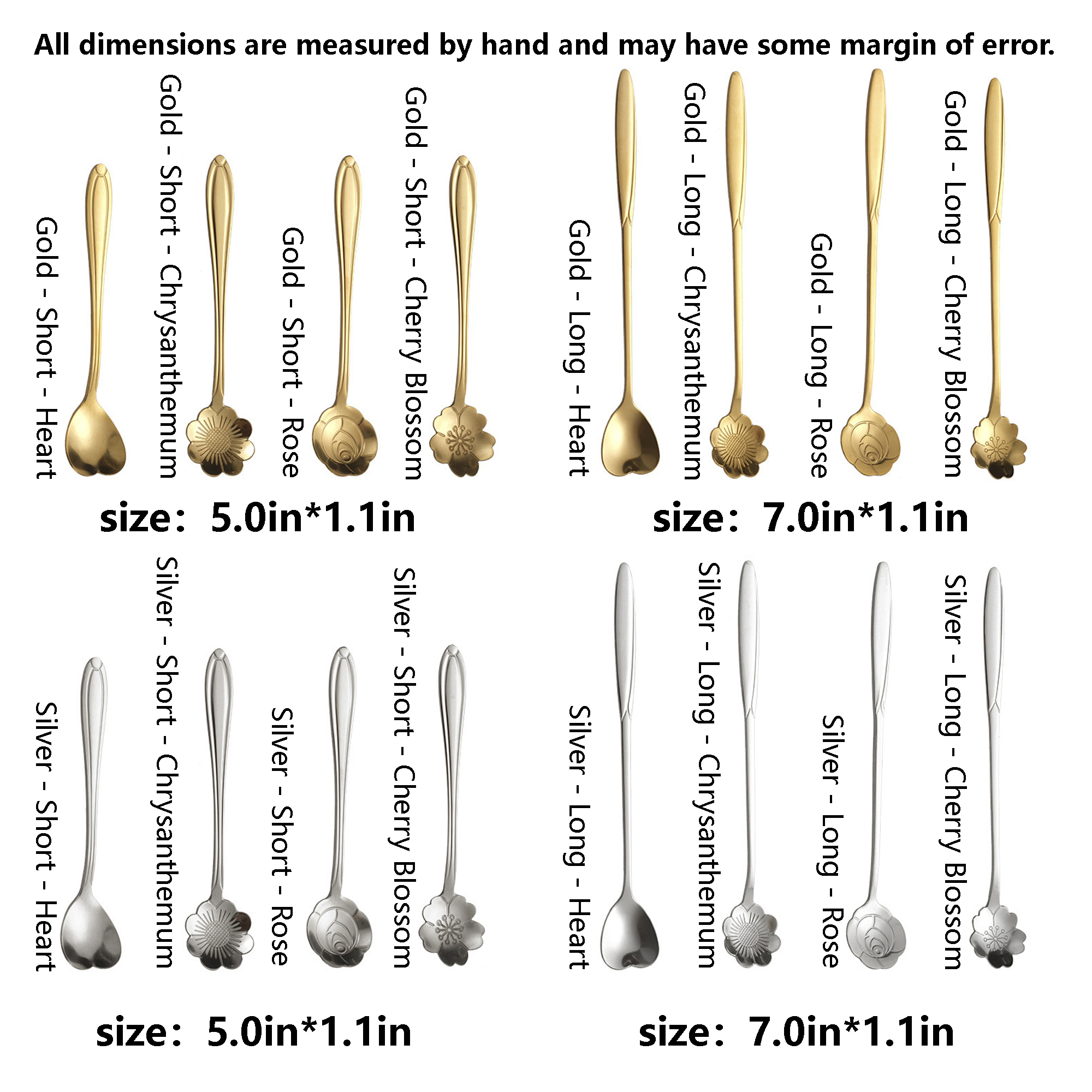 Golden stainless steel cherry blossom pattern coffee spoon 5