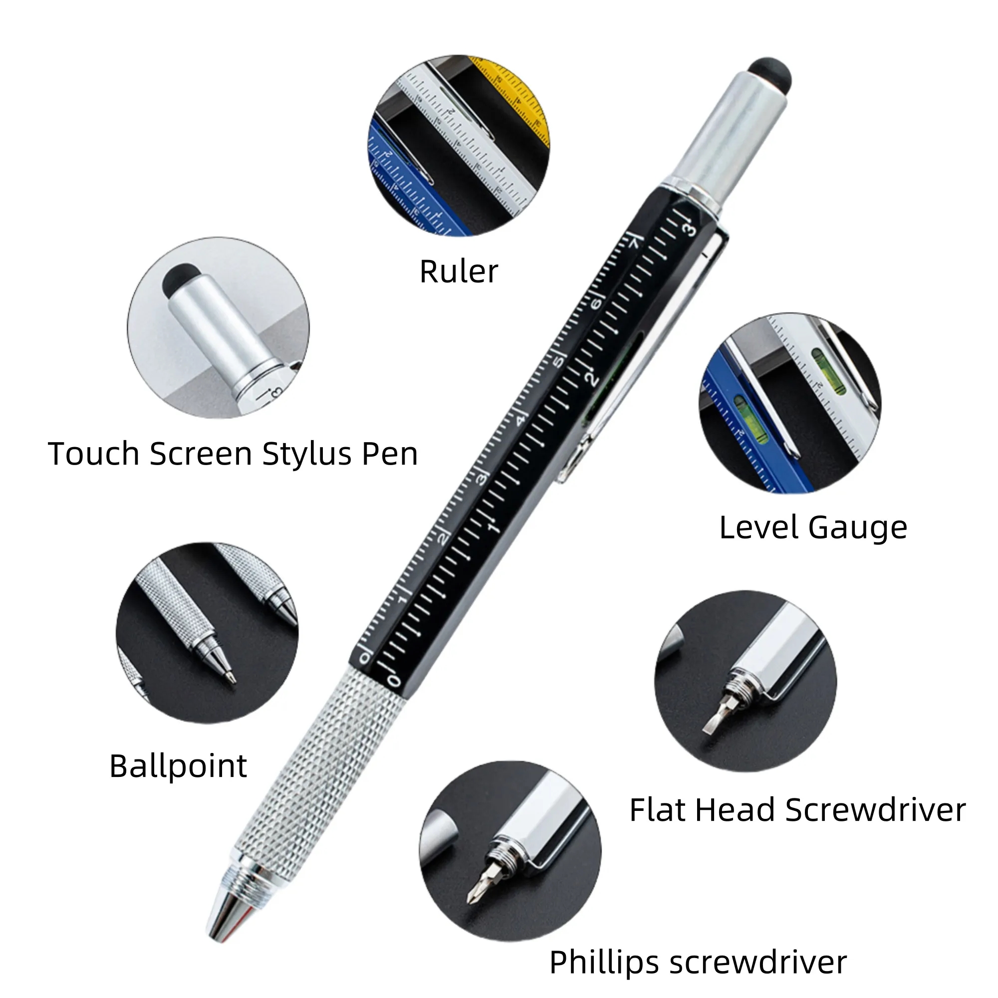 Metal 6 in 1 Multitool Stylus Ruler Ballpoint Pen 33