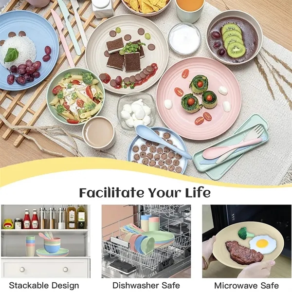 6 In 1 Portable Wheatstraw Unbreakable Tableware Set for Commutes, Fitness and Travel 8