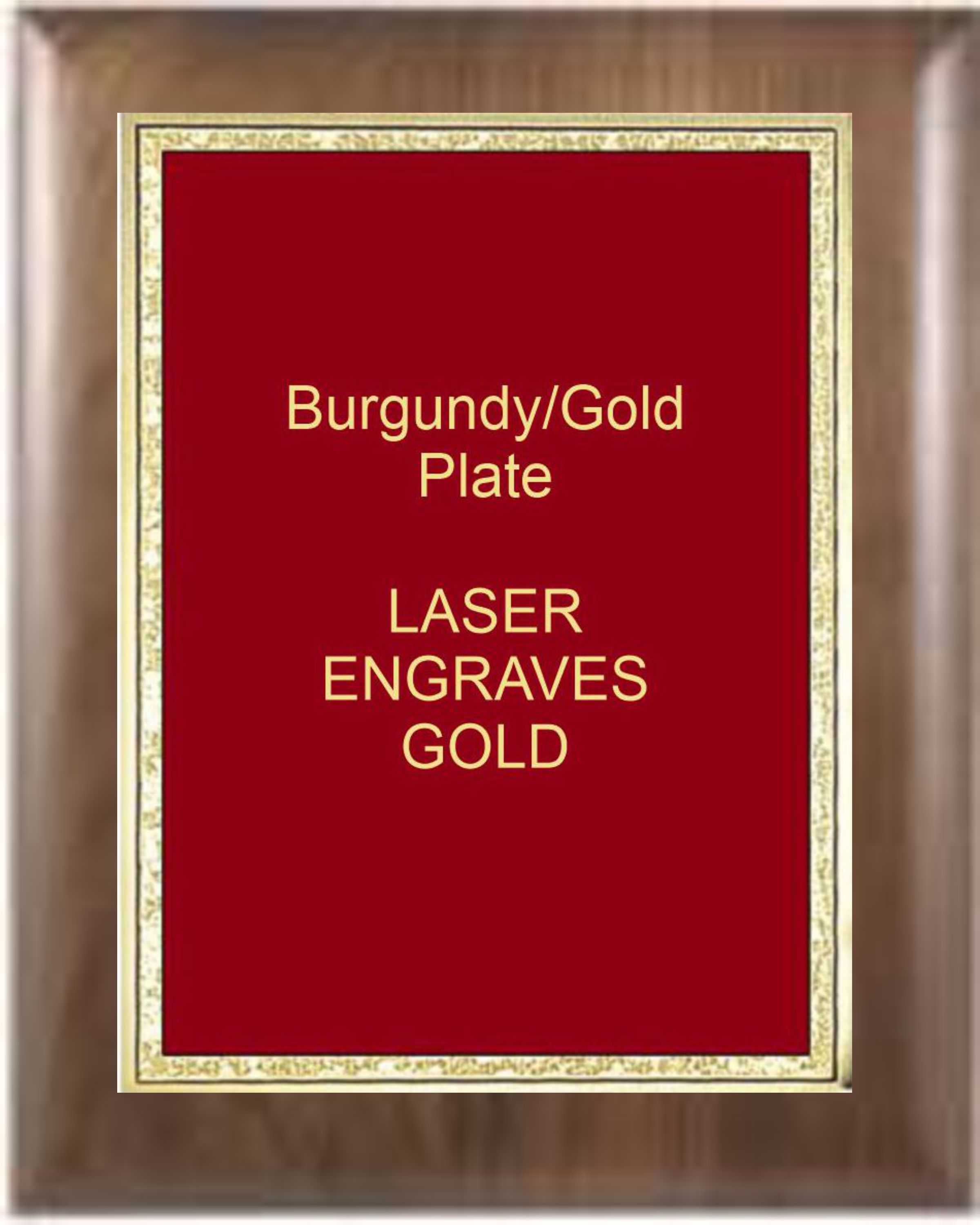 7" x 9" Genuine Walnut Elliptical Edge Square Corner Plaque with a Burgundy Florentine Plate.
