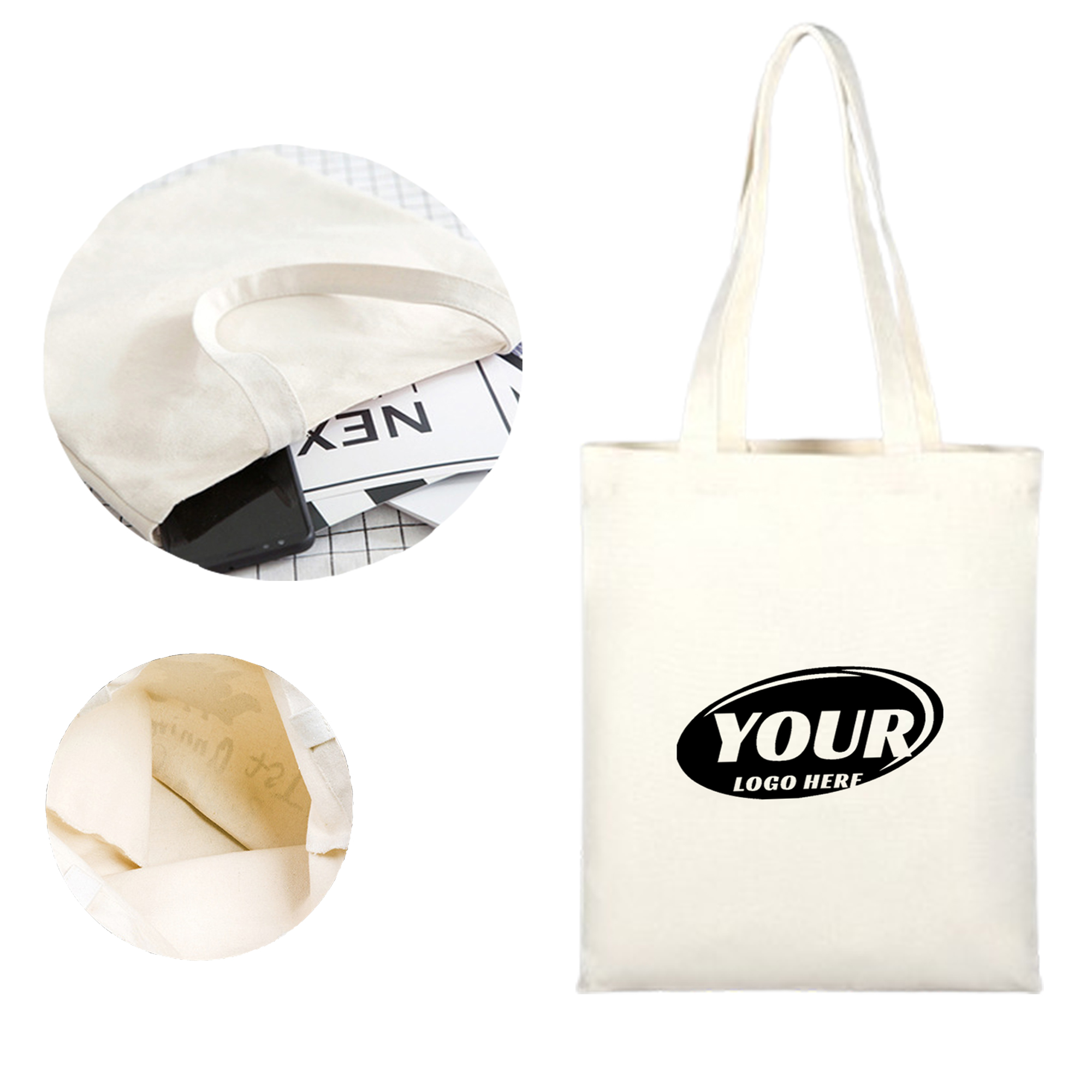 Reusable Cotton Canvas Shopping Bag With Logo, custom tote bag with logo imprint 4
