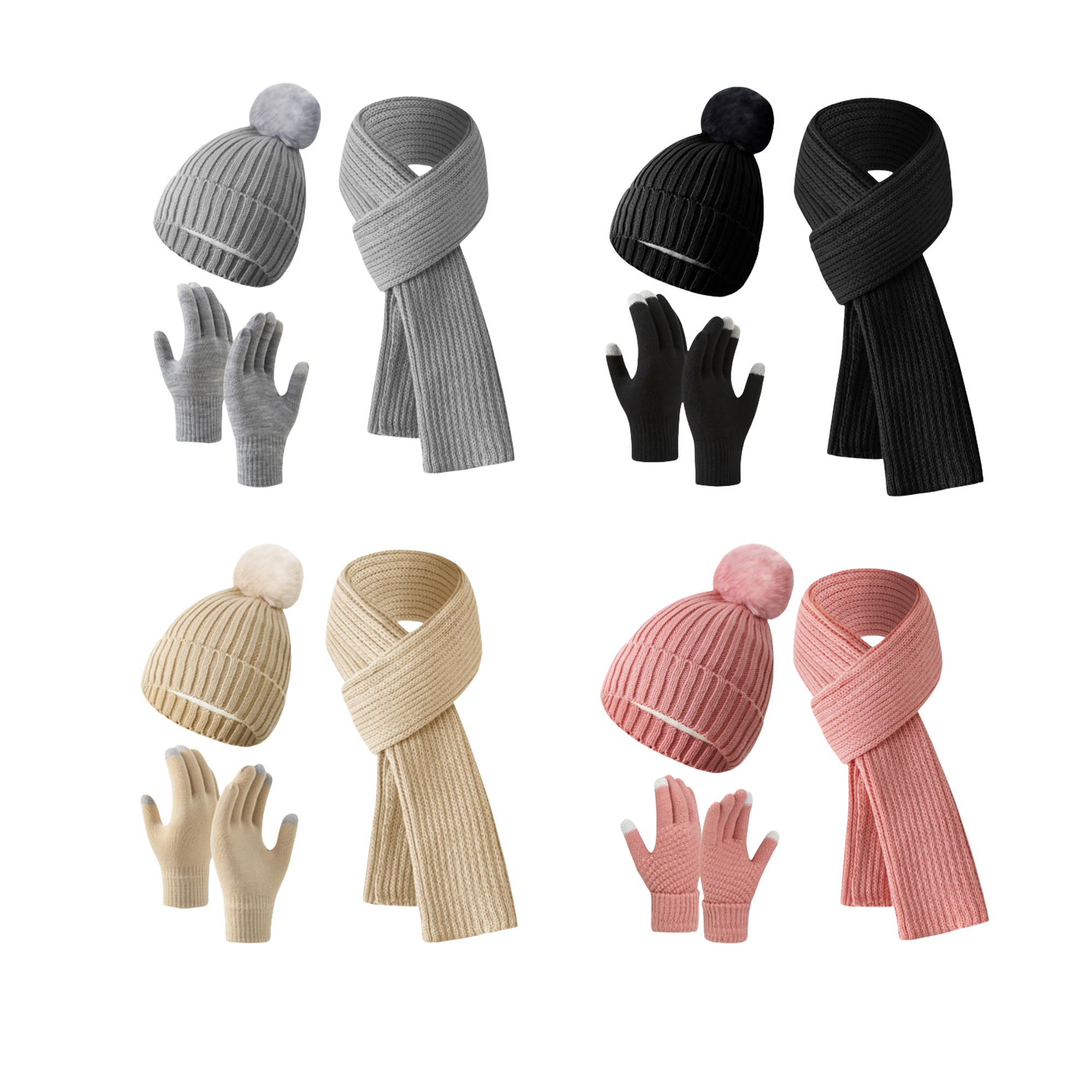 Winter Beanie Hat Scarf Touchscreen Gloves Set MOQ50 5
