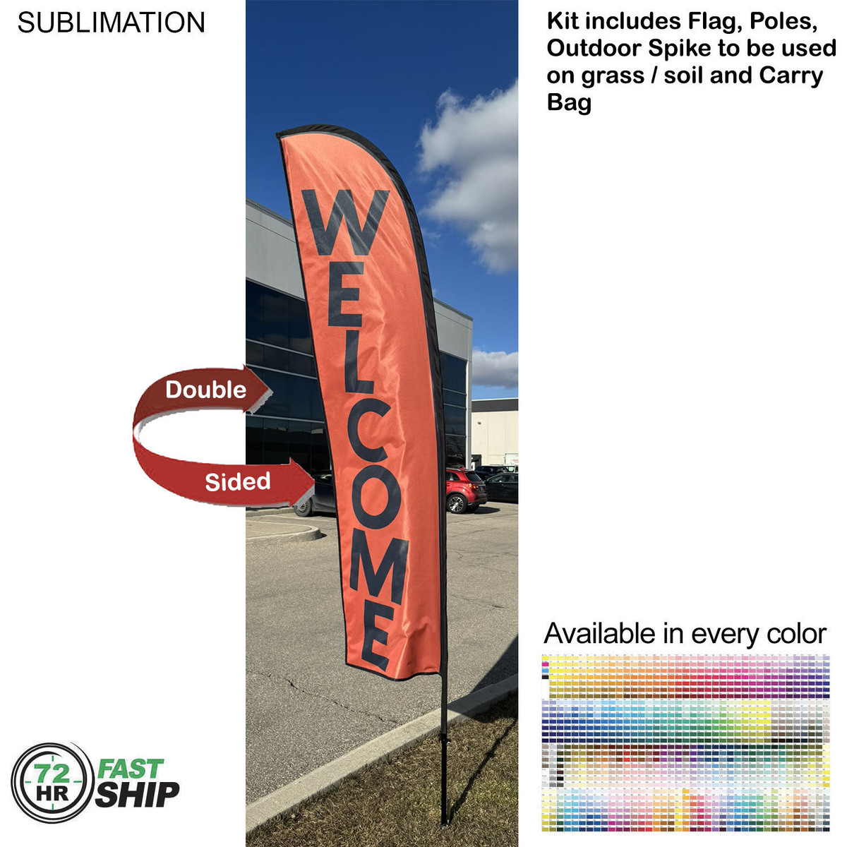 fiel 72 Hr Fast Ship - 10' Small Feather Flag Kit Full Color Graphics Double Sided Spike and Bag #SU750-6