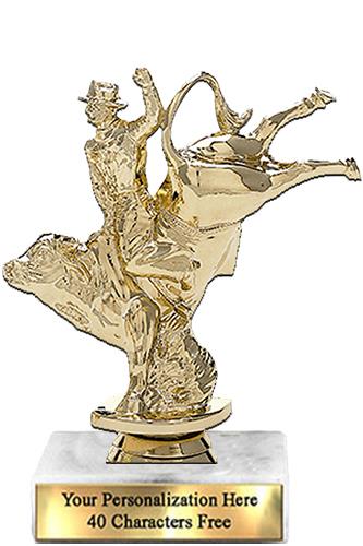 Trophy: 7", 2x3 white marble base, Bull with RIder