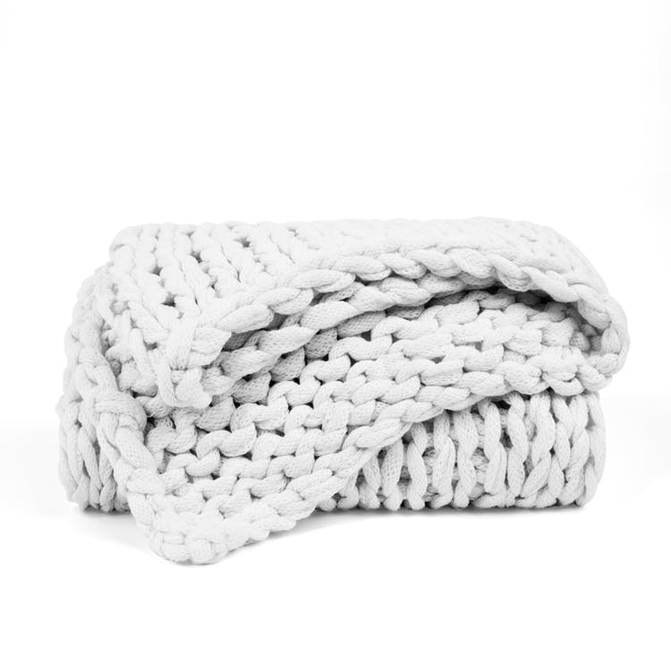 Chunky Knit Throw Blanket - Light Gray Acrylic 47" x 59" 3