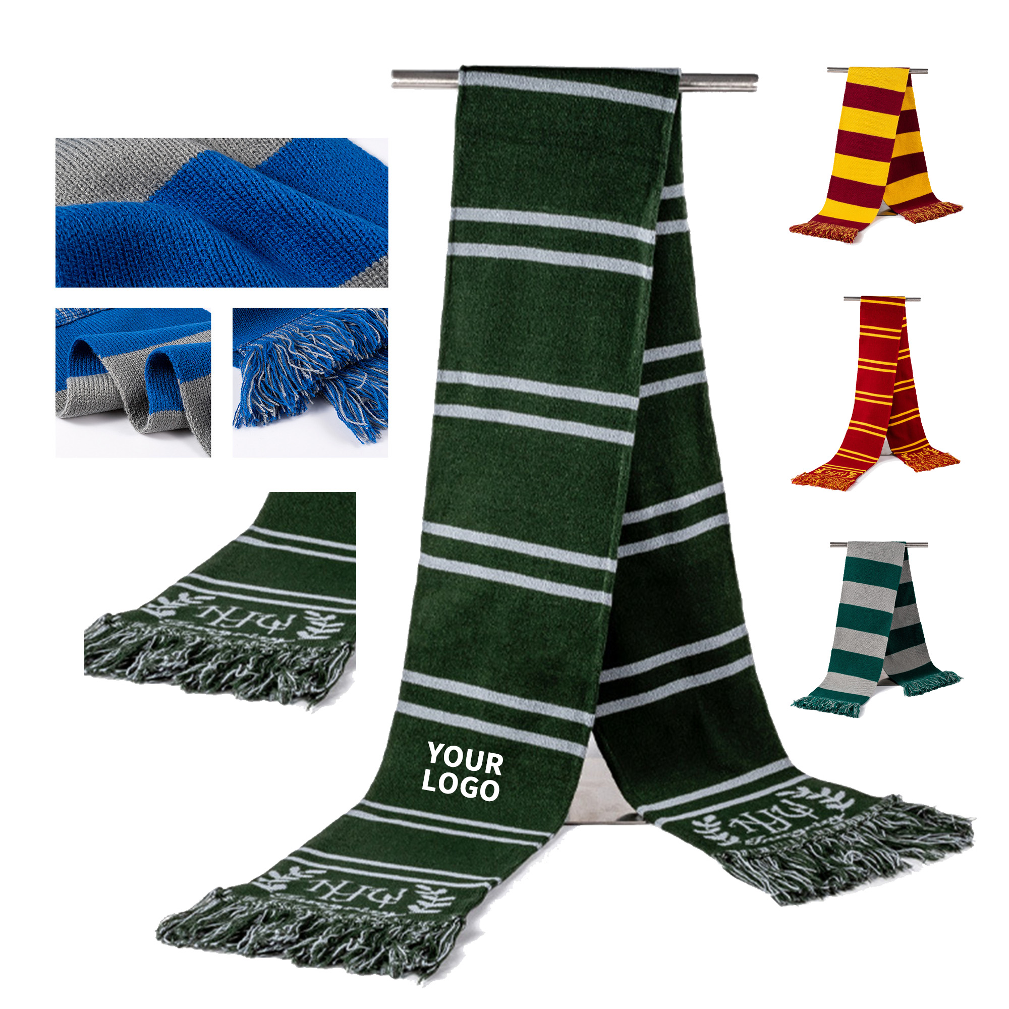 Jacquard Knit University Scarf With Fringe 8