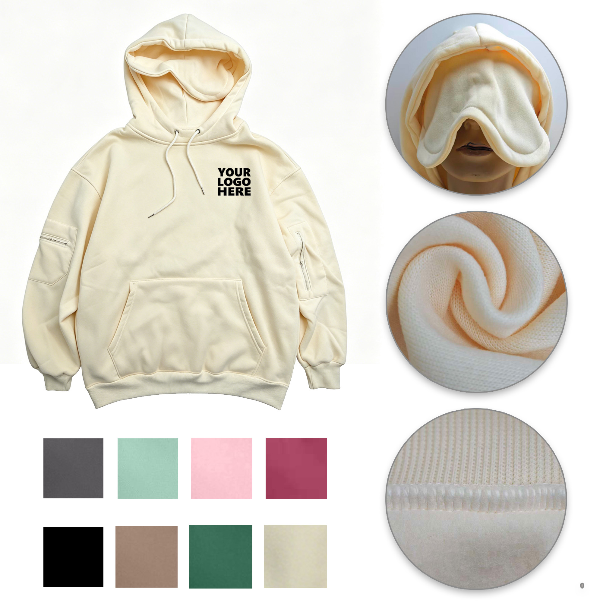 Unisex Hooded Sweatshirt with Eye Mask Oversized Travel Pullover