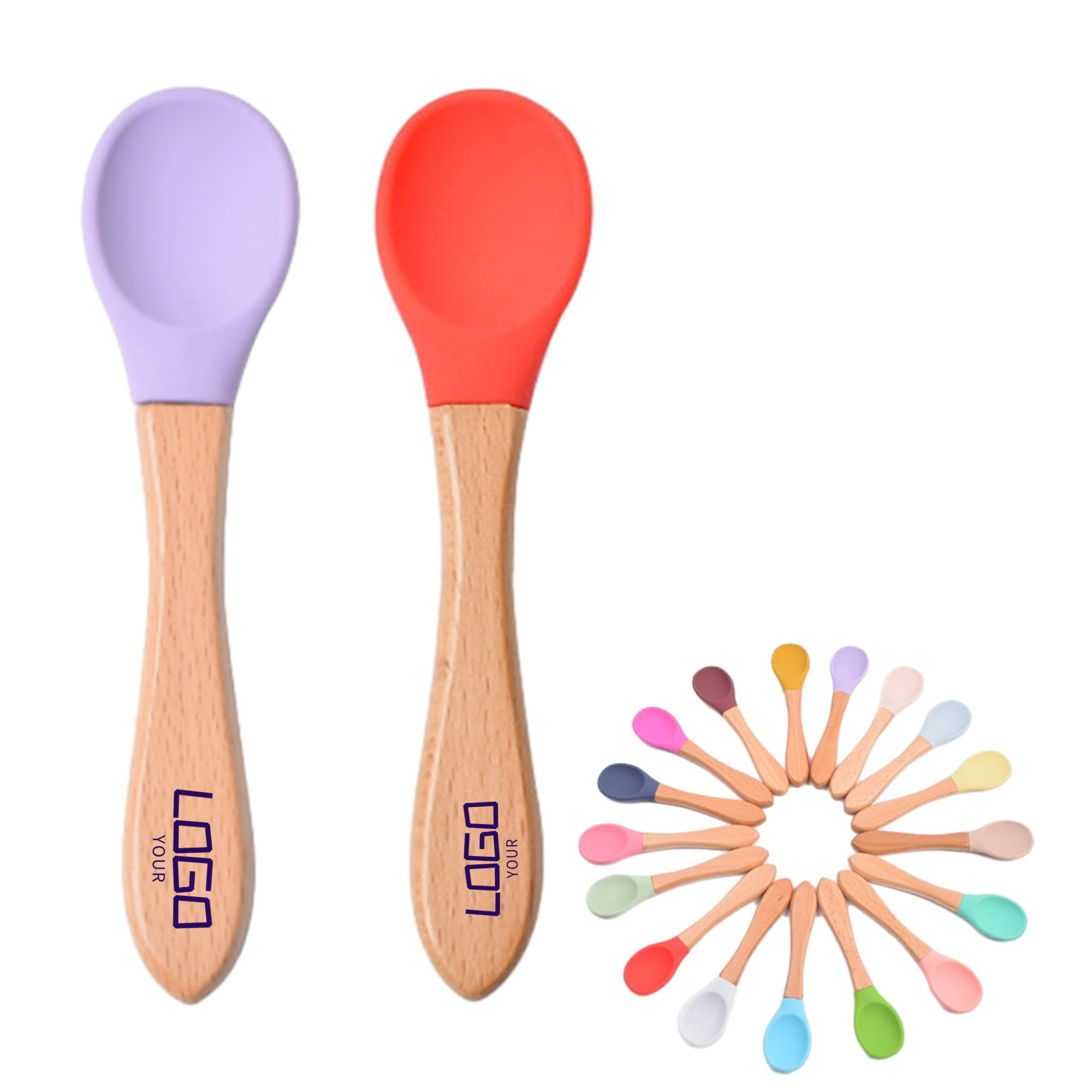 Baby Feeding Spoons Silicone Spoon With Wooden Handle 2