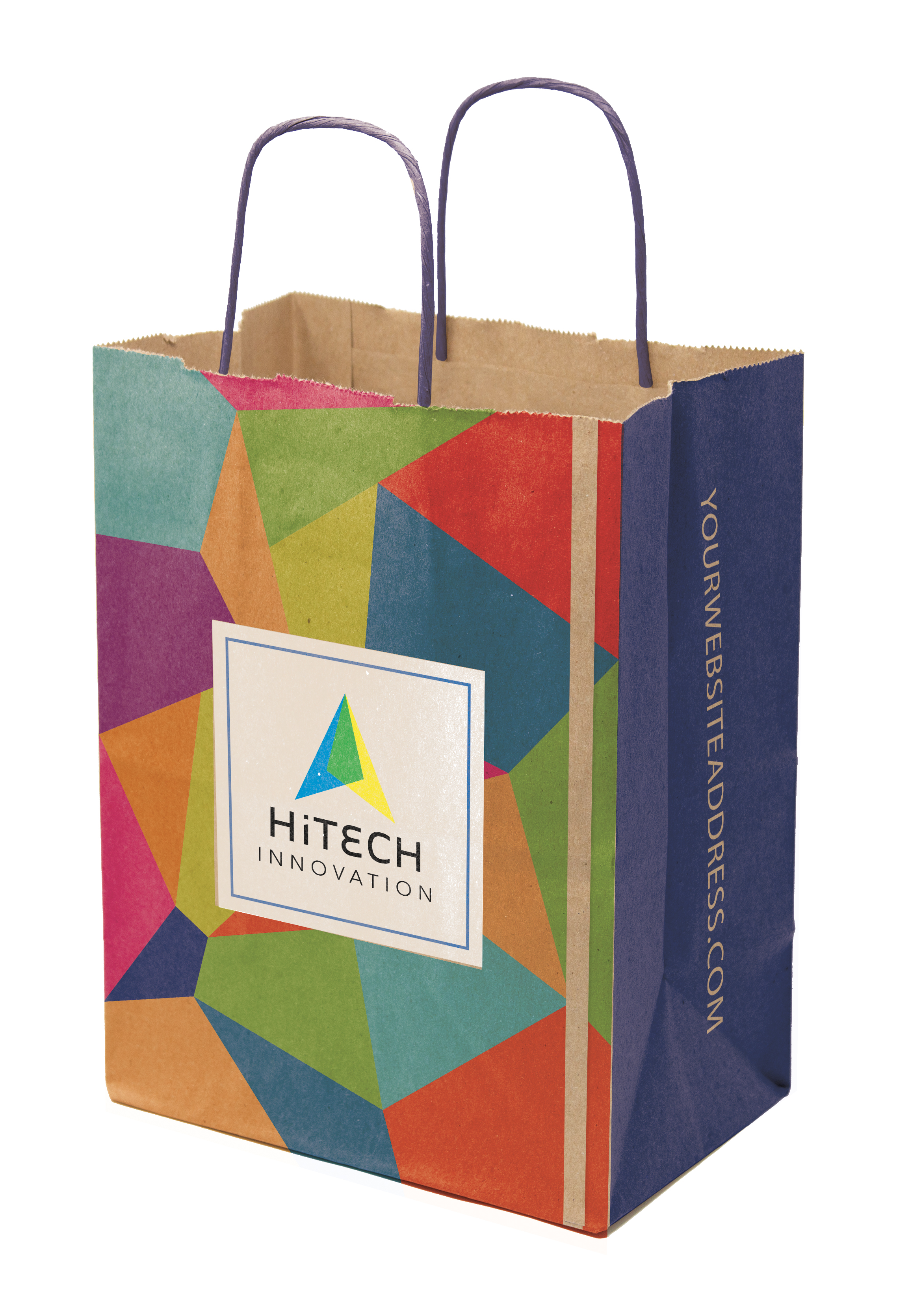 Multi-Sided Full Color Natural Shopper Paper Bag - Blue Handle (8.25 x 10.25 x 5) 4