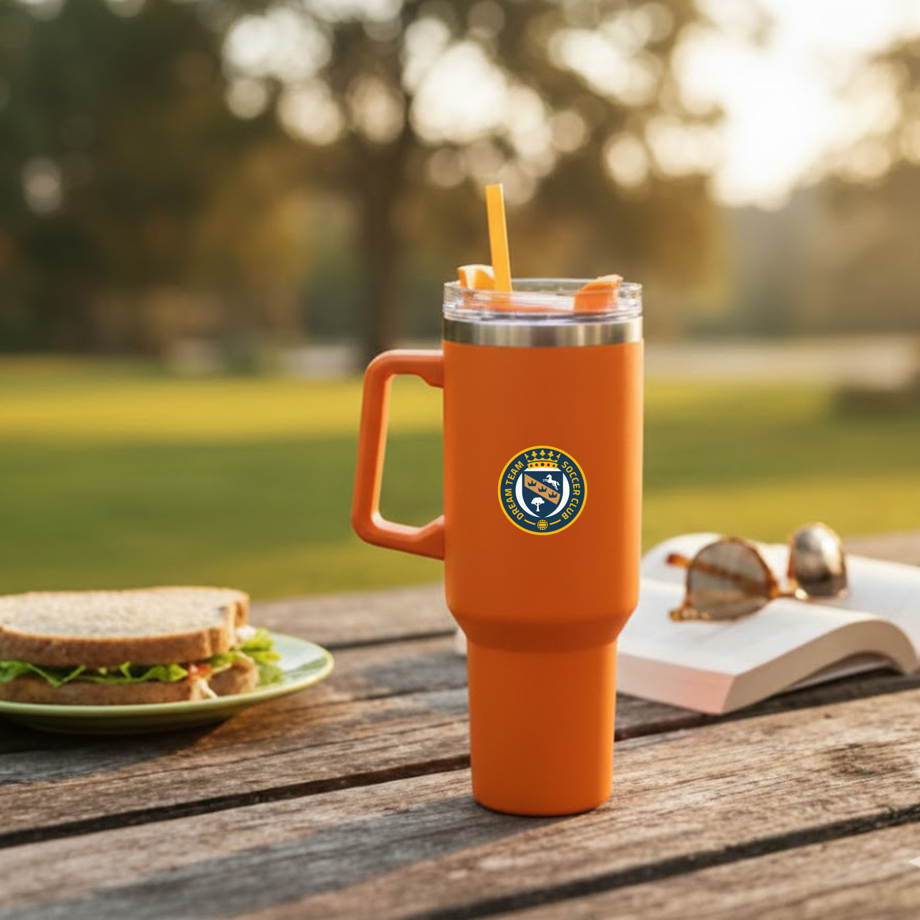 40 Oz. Boxed Two Tone Travel Handle Mug with Twist Closure Straw Lid