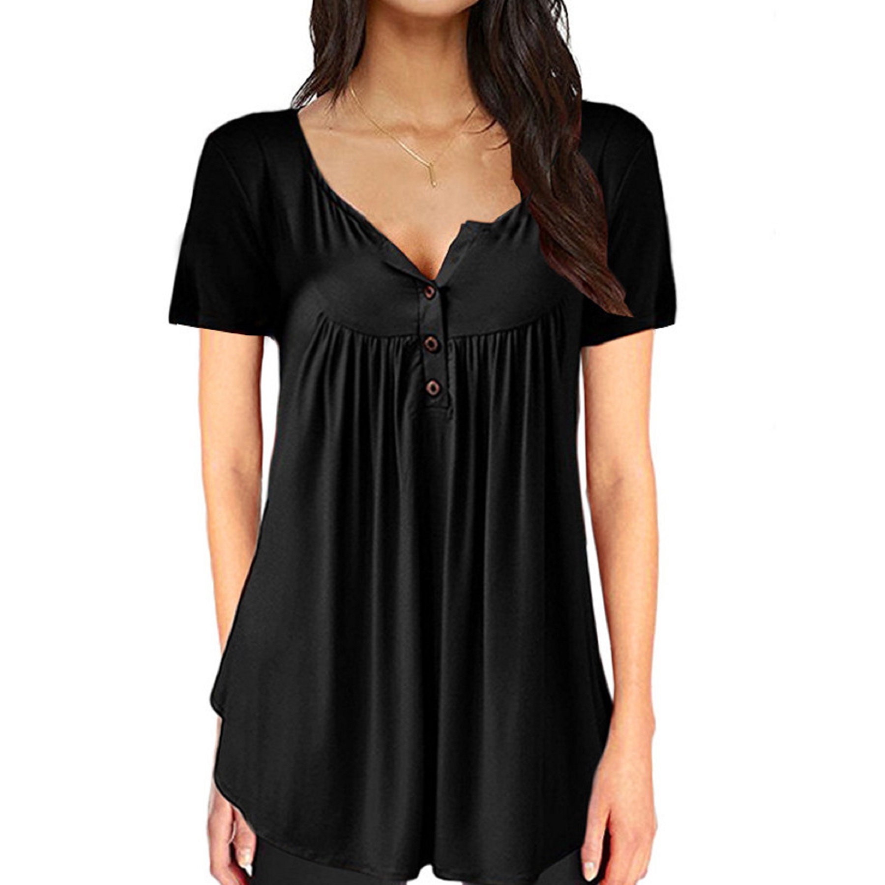 Women's Long Sleeve Henley Shirt Casual Button Up Tunic Tops 25