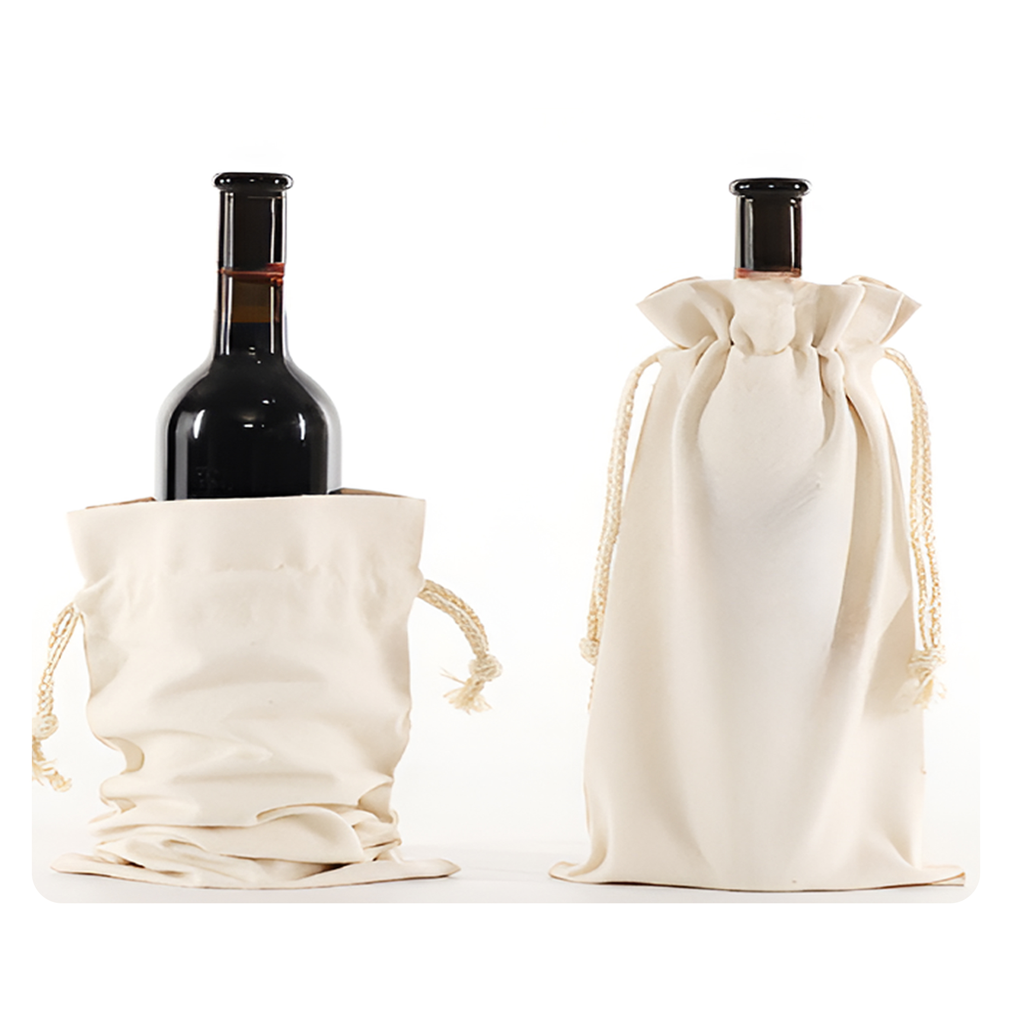 MOQ 50 PCS Stylish Drawstring Wine Bottle Canvas Bag 4