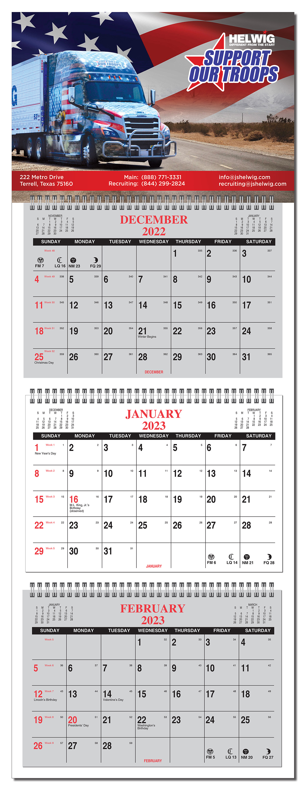 Three Month in View Four Panel Wall Calendar - Full color