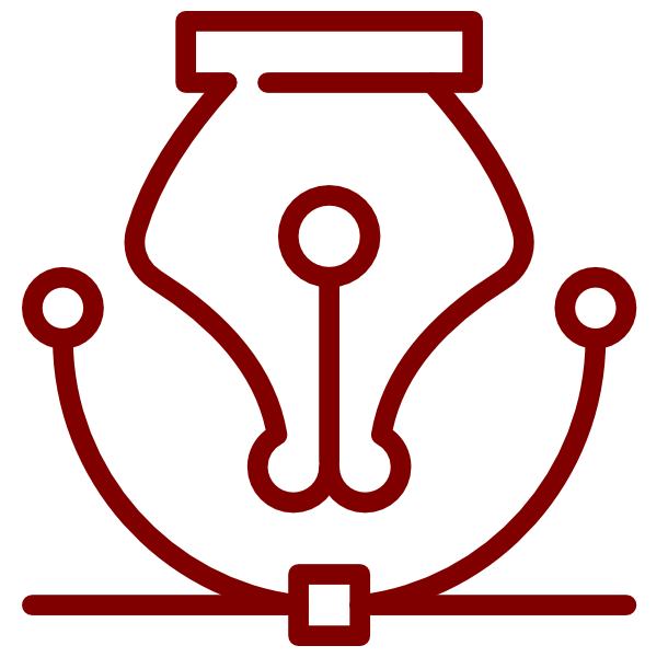 Icon of a fountain pen tip over a Bézier curve