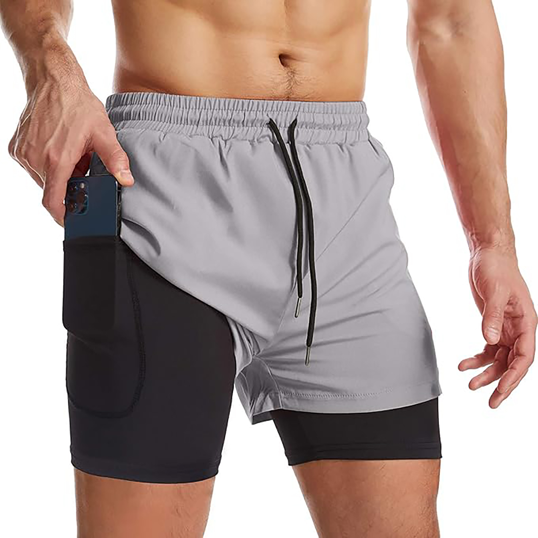 Men's 2 I n 1 Quick Drying Sports Shorts with Lining 49