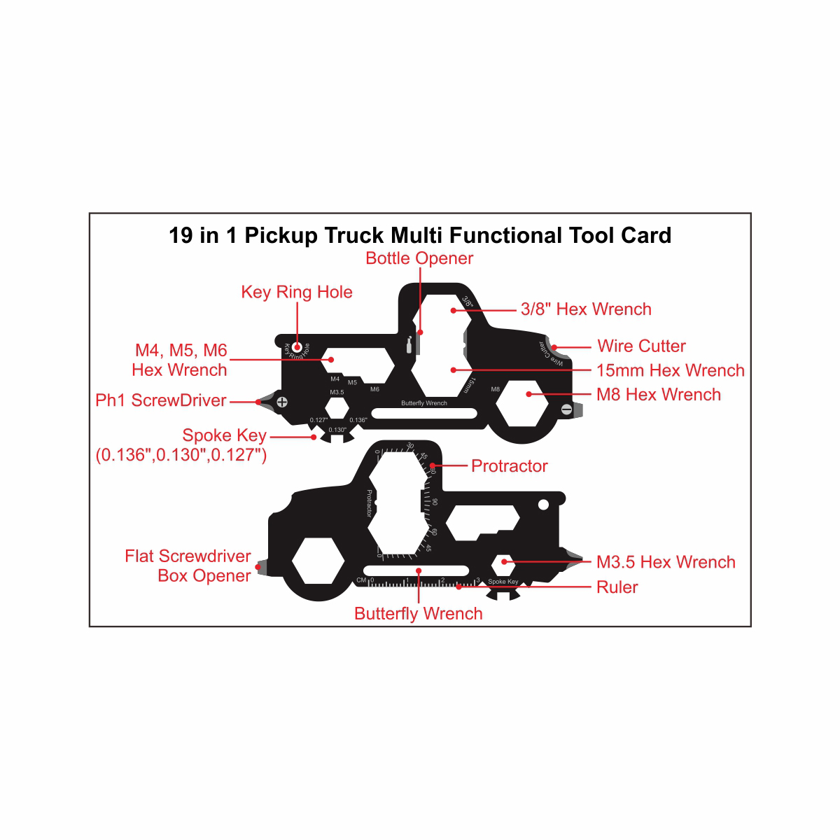 GearCard 19-in-1 Pickup Truck Multi-Tool Card – Stainless Steel Wallet EDC Gadget 6