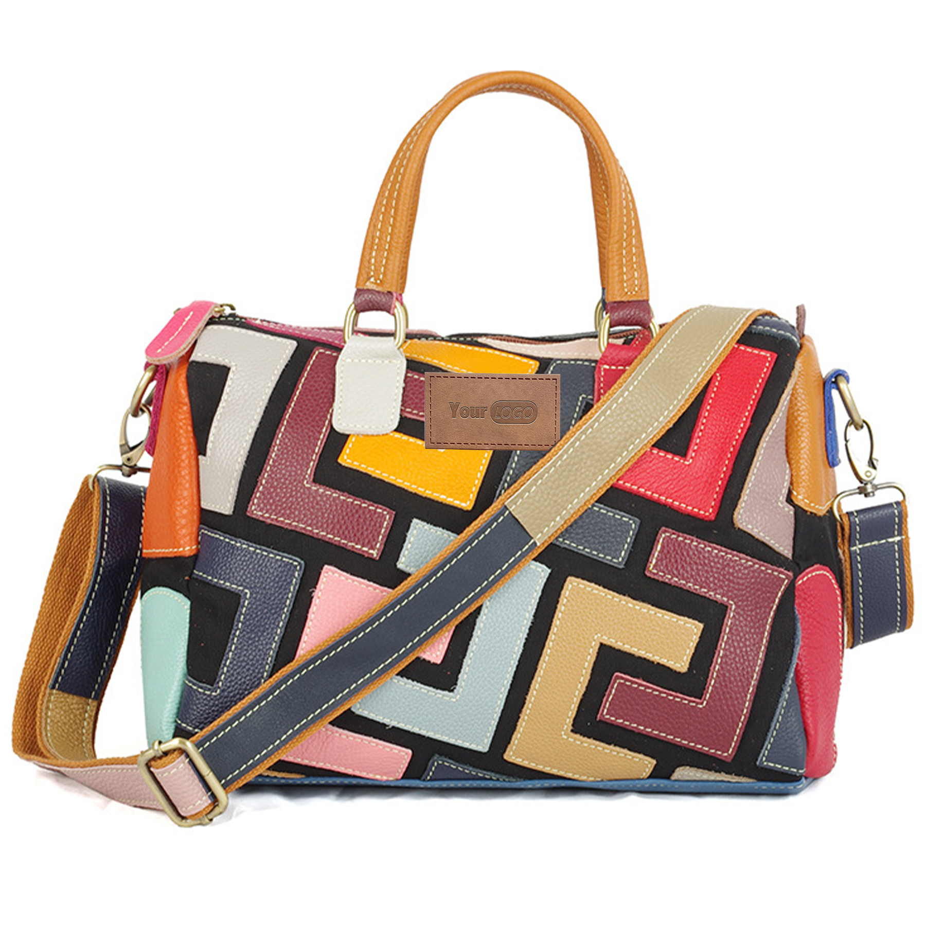 Genuine Leather Geometric colourful contrast cross-body bag 7