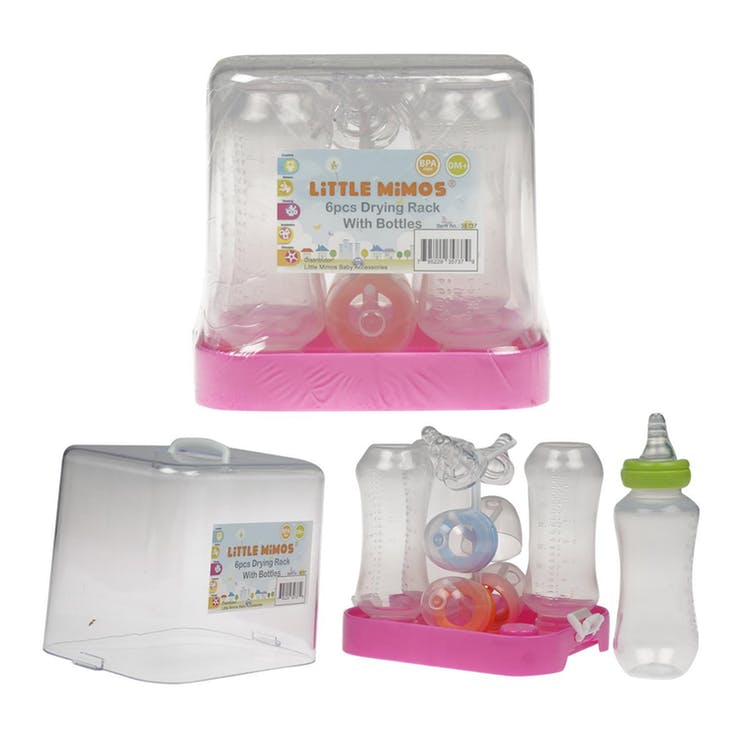 Baby Bottles - Pink & Clear with Drying Rack 4 Pack 3