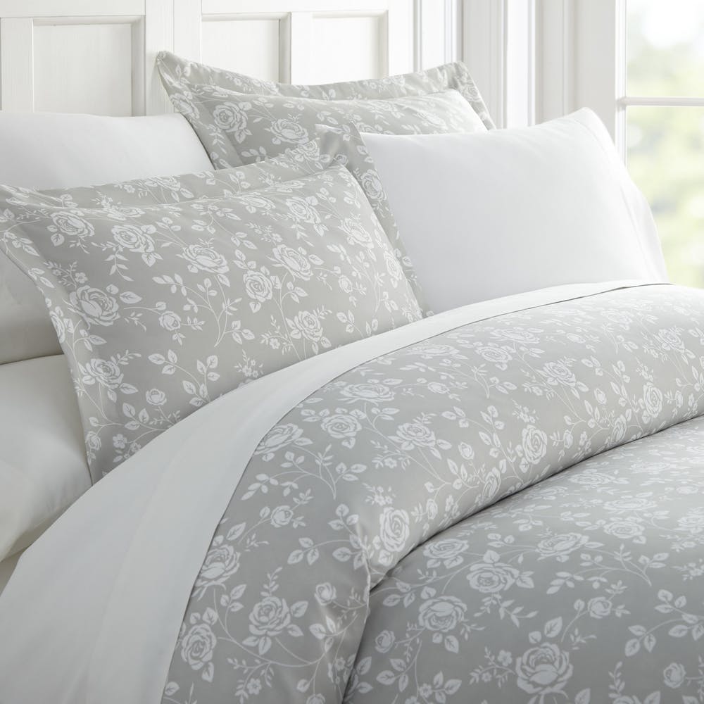 Duvet Cover Sets - Gray Rose Queen 3 Piece 3