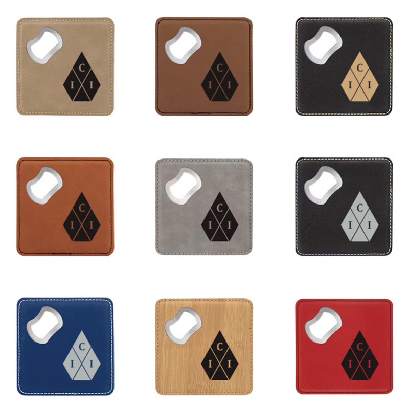 Square Leatherette Coaster w/ Bottle Opener