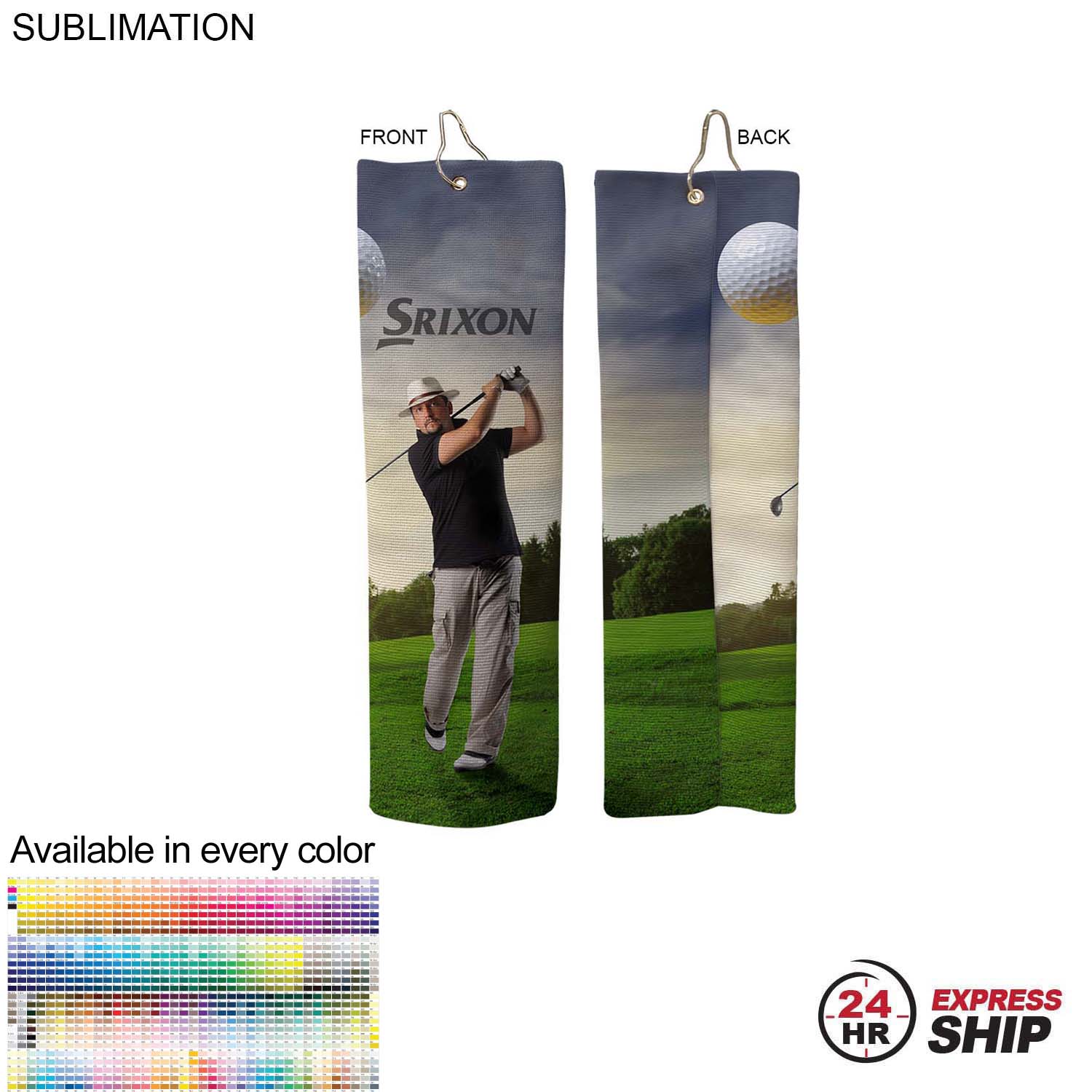 24 Hr Express Ship - Microfiber Dri-Lite Terry Golf Towel, Finished size 5x18, Trifold 10