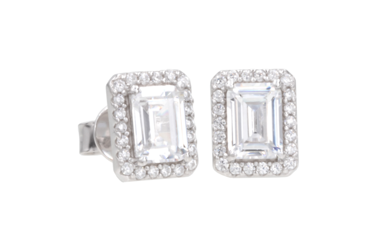 Antwerp Emerald-Cut Cubic Zirconia Halo Earrings 3