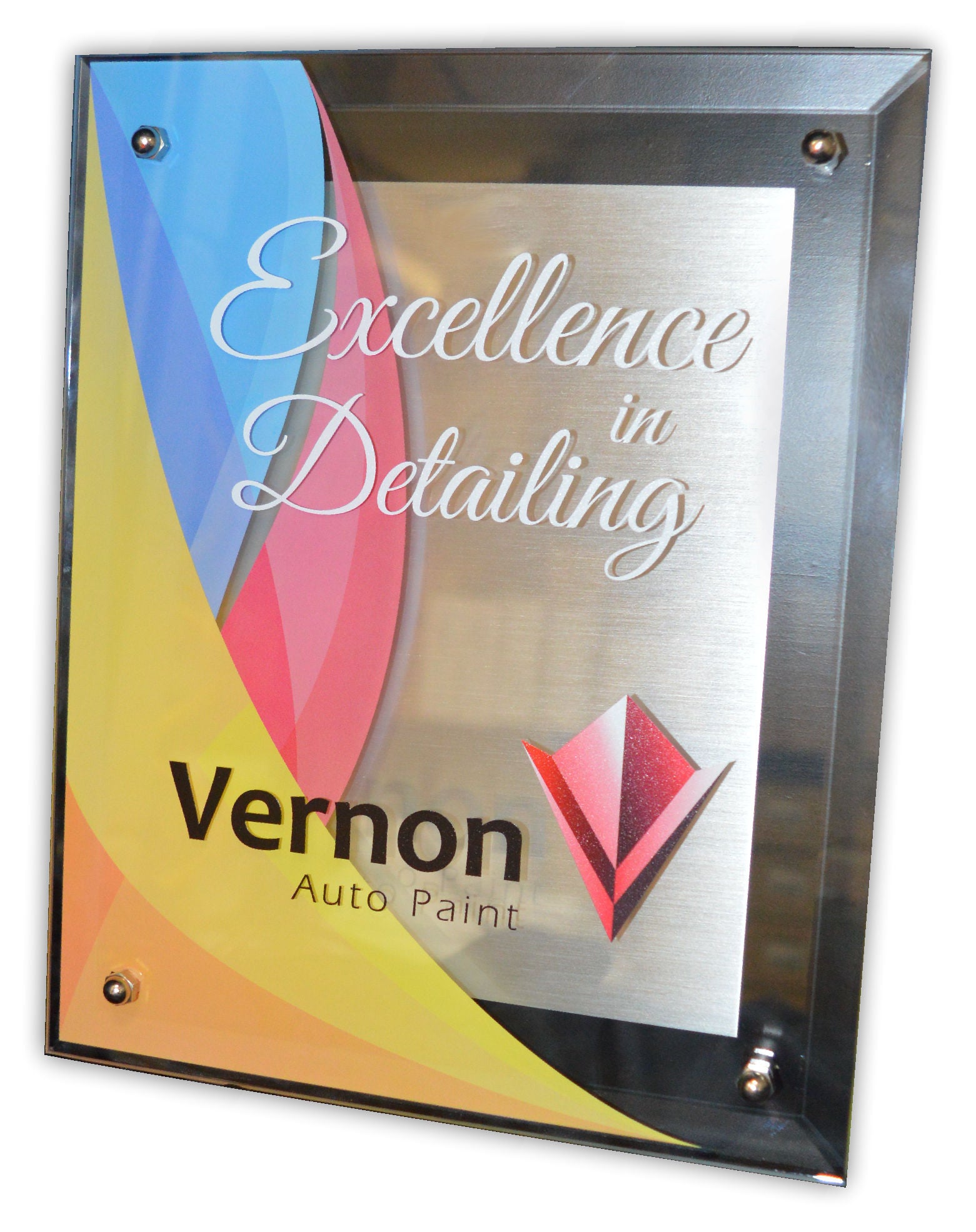 8"x10" Digital Color Glass Stand-Off Plaque, WALL HANGING