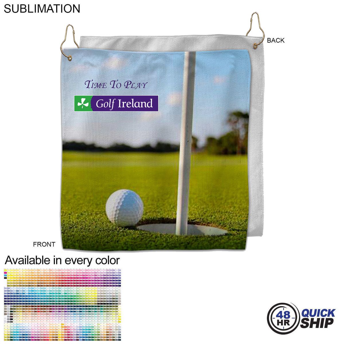 48 Hr Quick Ship - Colored Microfiber Dri-Lite Terry Golf Towel, size 12x12, Nofold, Sublimated