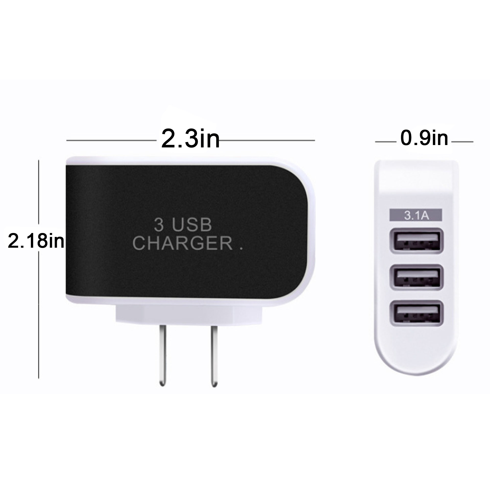 Pc Efficient Multi-Device Charging With 3-Port Usb Wall Charger 5