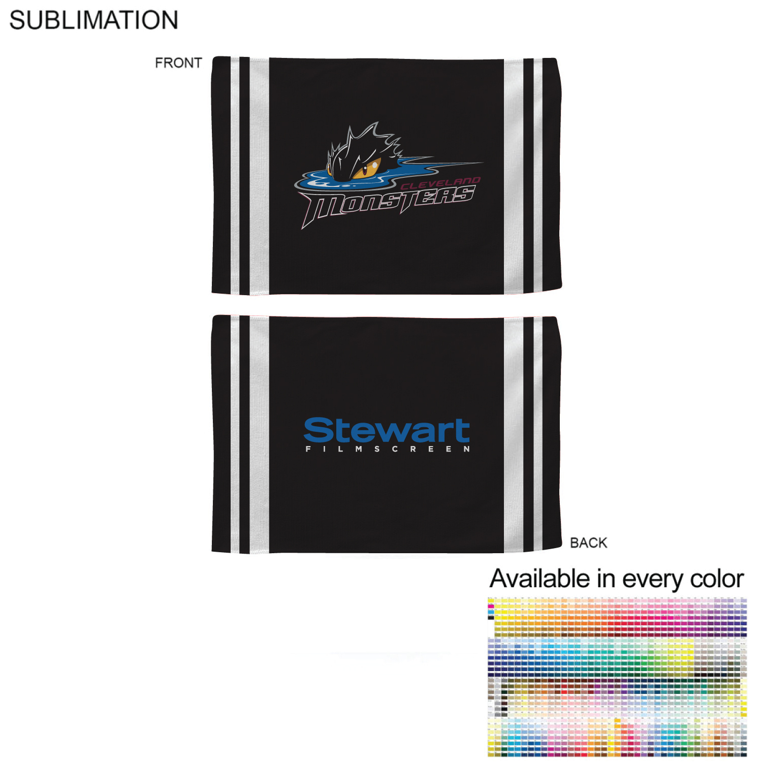 Colored Sublimated Rally, Skate Towels with Jersey stripes, 12x18, Sublimated Edge to Edge 2 sides 23
