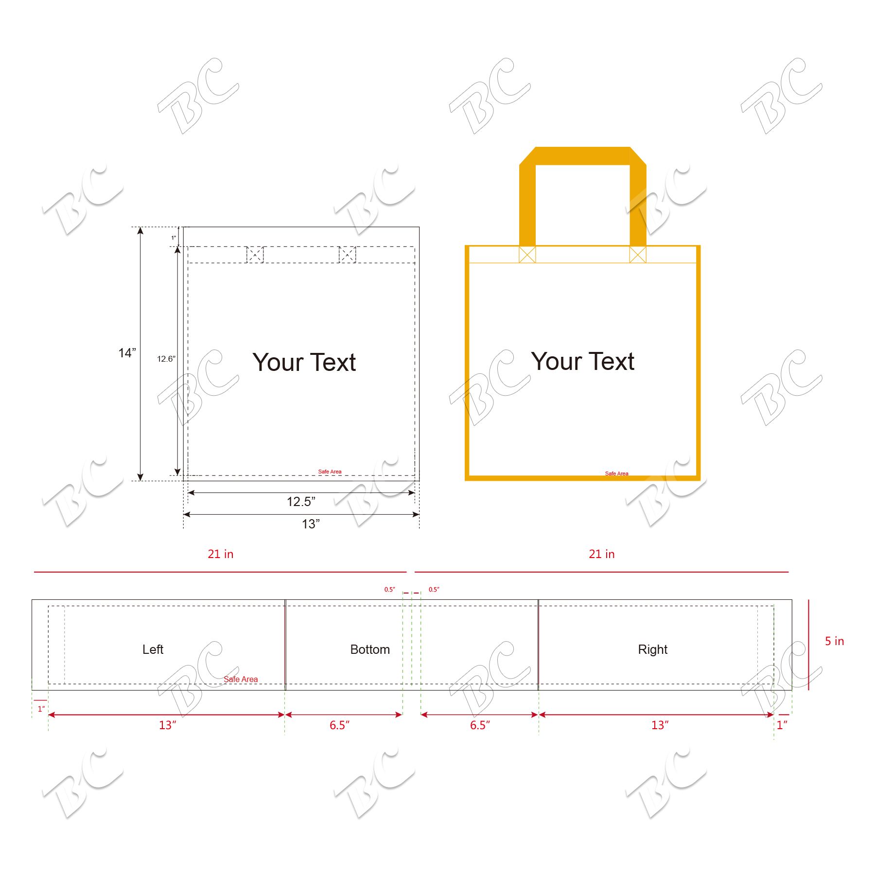 Free shipping Color Trim Dye Sub TOTE BAGS 30