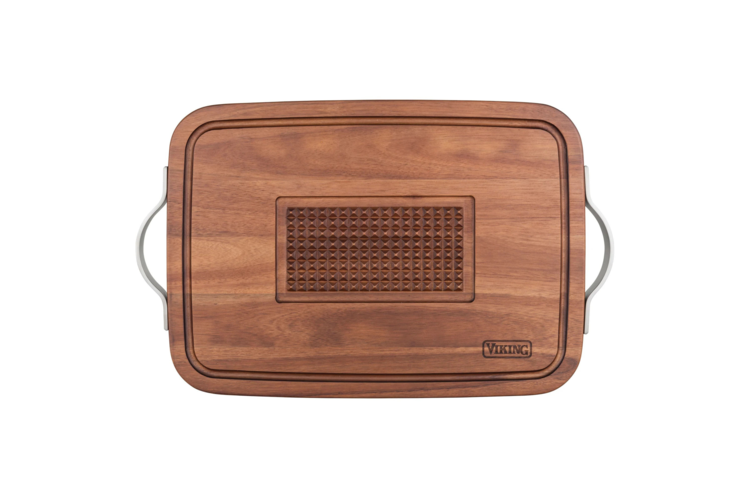 Viking Acacia Carving Board with Juice Well and Metal Handle 3
