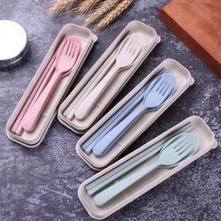 3pcs Portable Wheat Straw Cutlery Set For Child