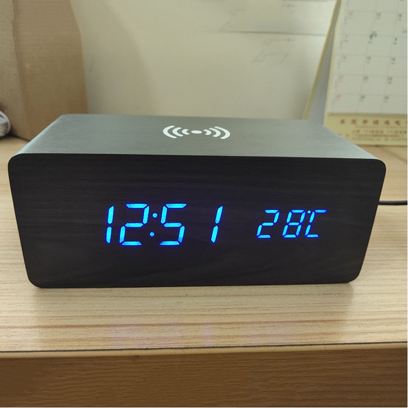 Wooden Clock with Wireless Charger
