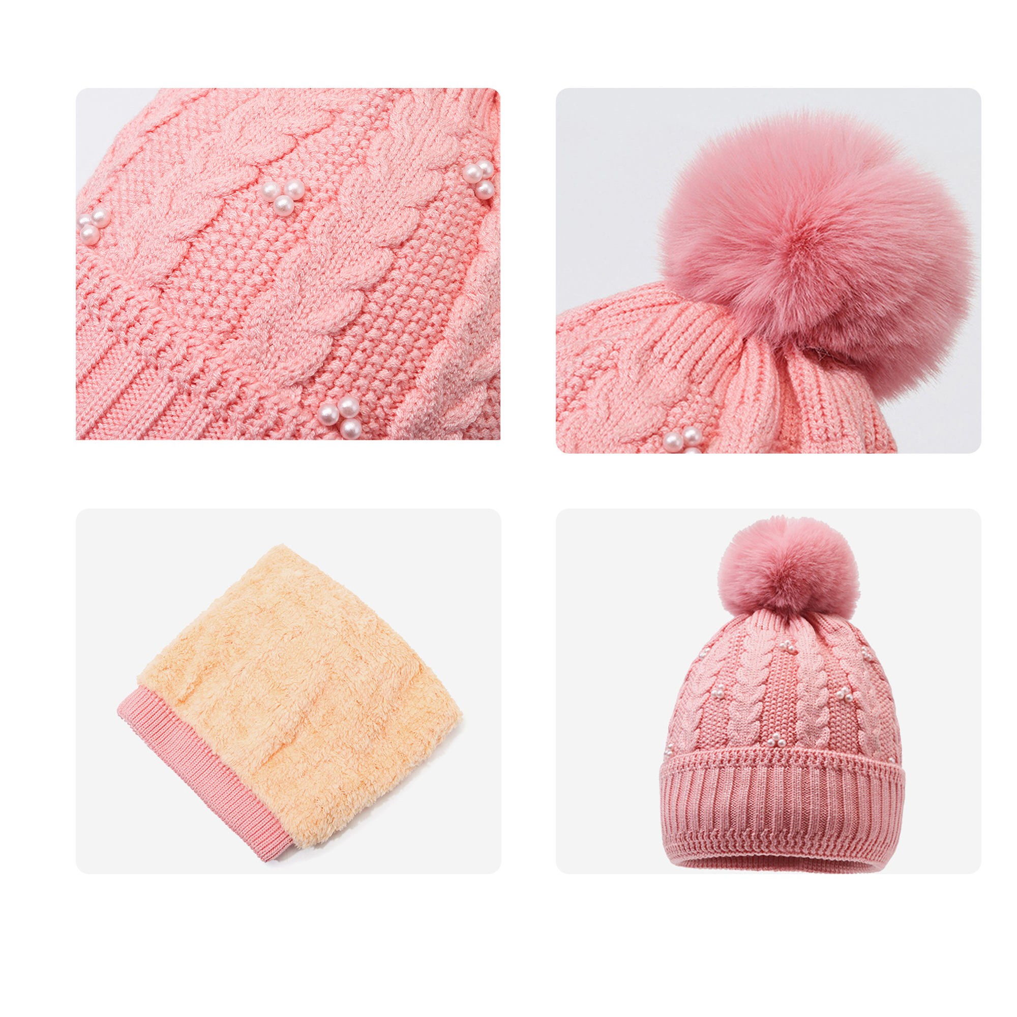 MOQ50 Women's Cold-Proof Knit Hat (Plush Balls) 12