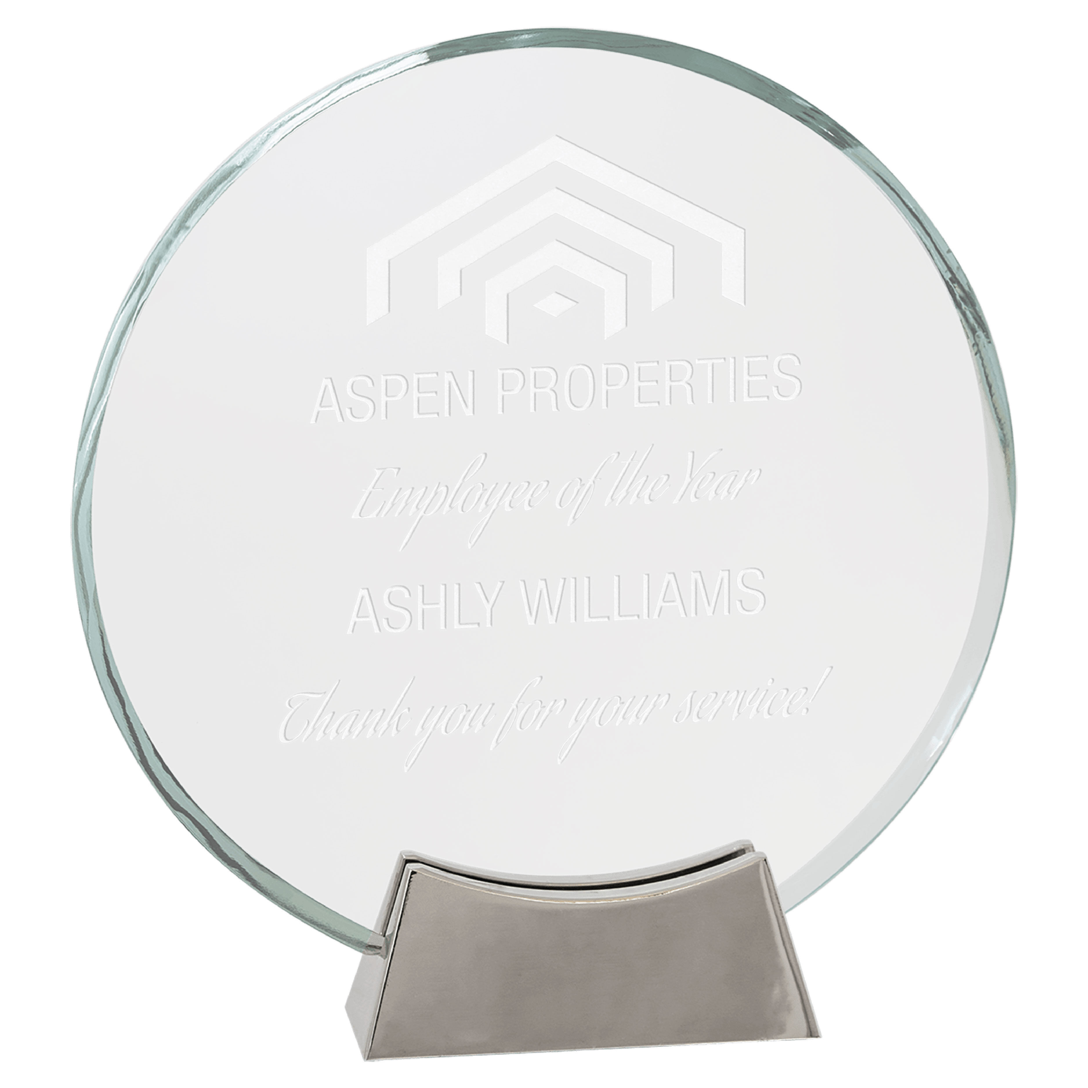 8" Clear Round Platinum Glass Award w/ Metal Base 4