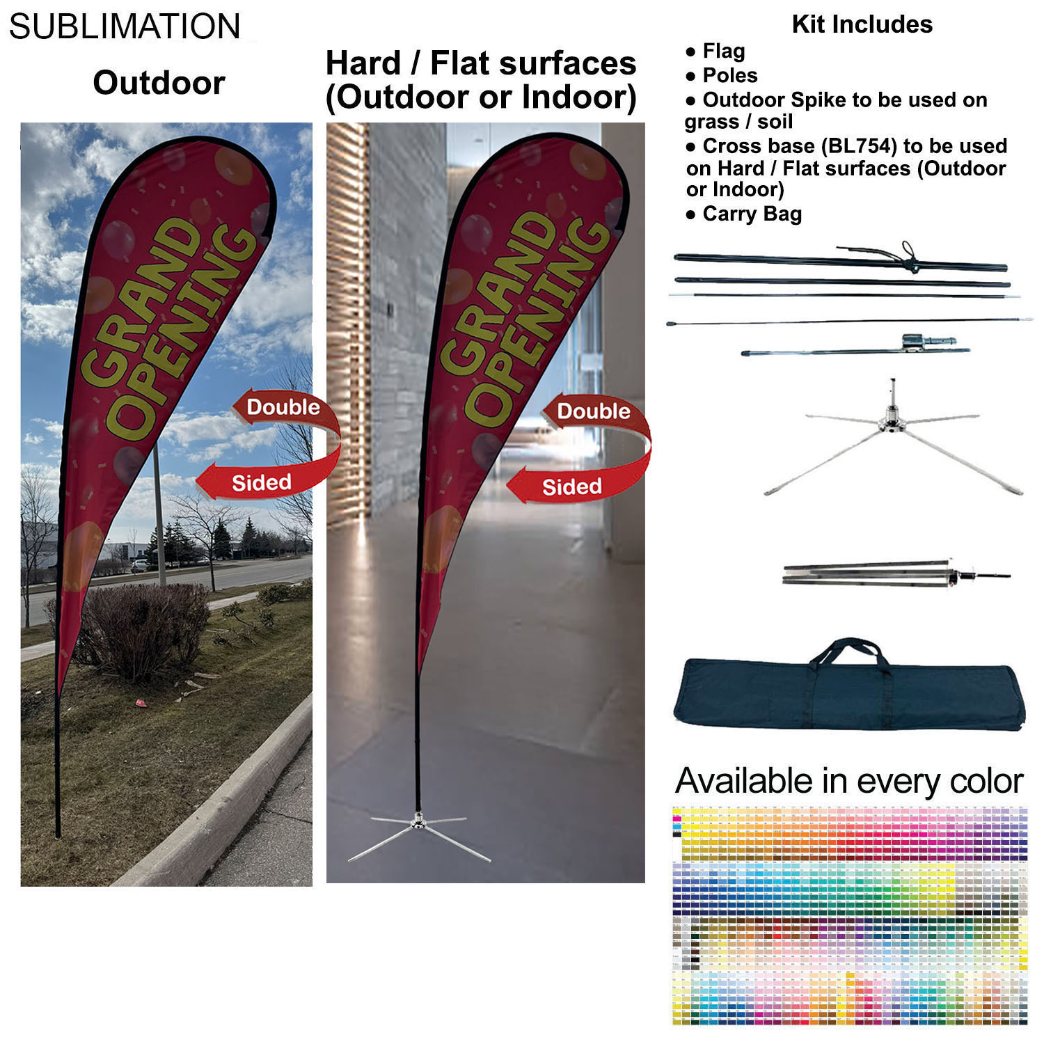 16' X-Large Tear Drop Flag Kit, Full Color Graphics Double Side, Outdoor Spike base, Indoor use 4