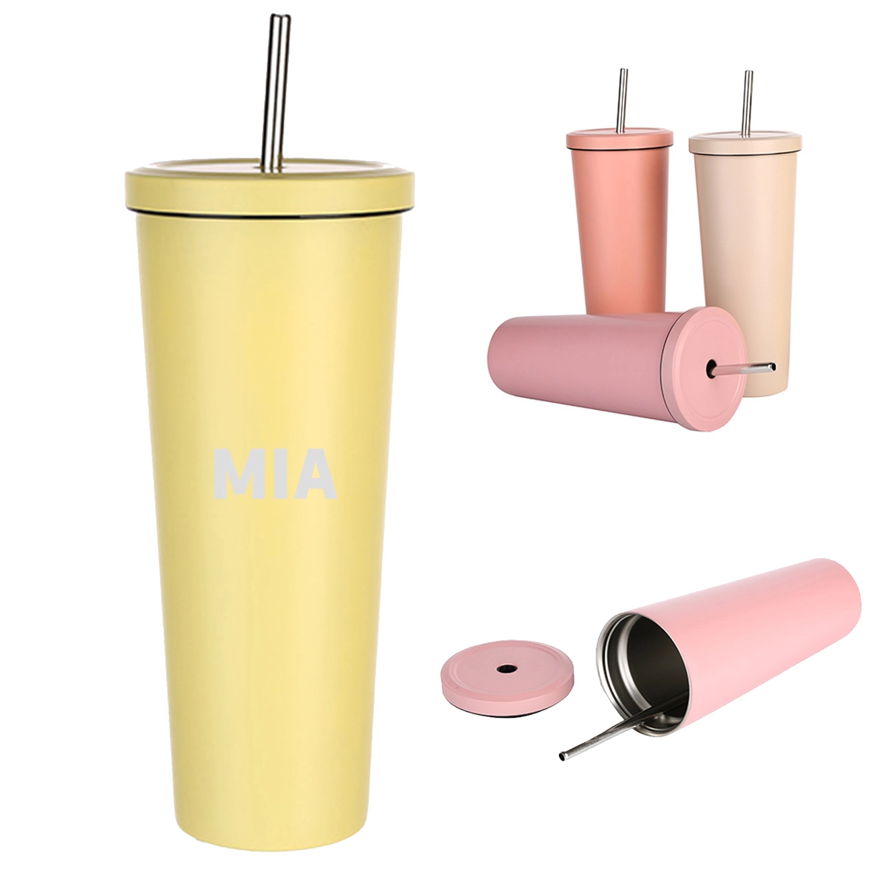 24 Oz Double-Layer Stainless Steel Straw Cup