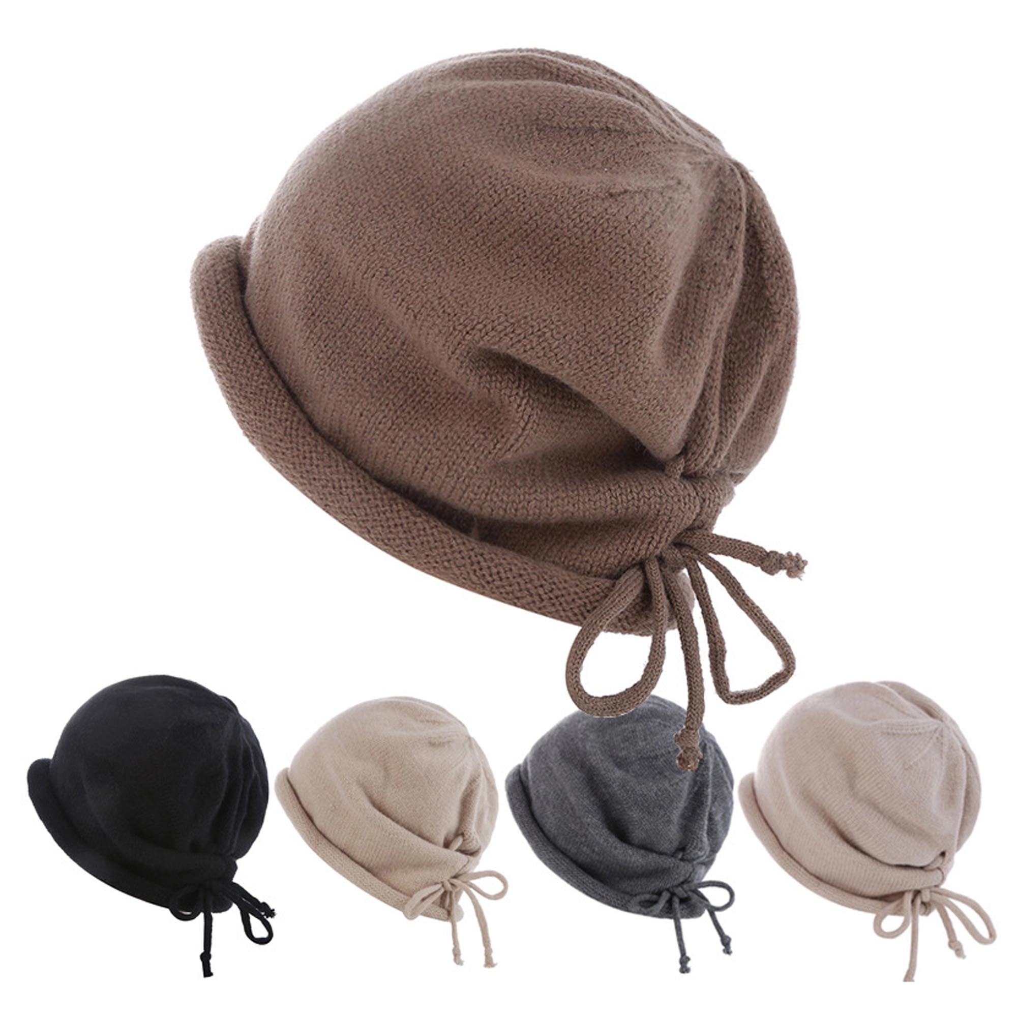 Slouchy Knitted Beanie with Drawstring