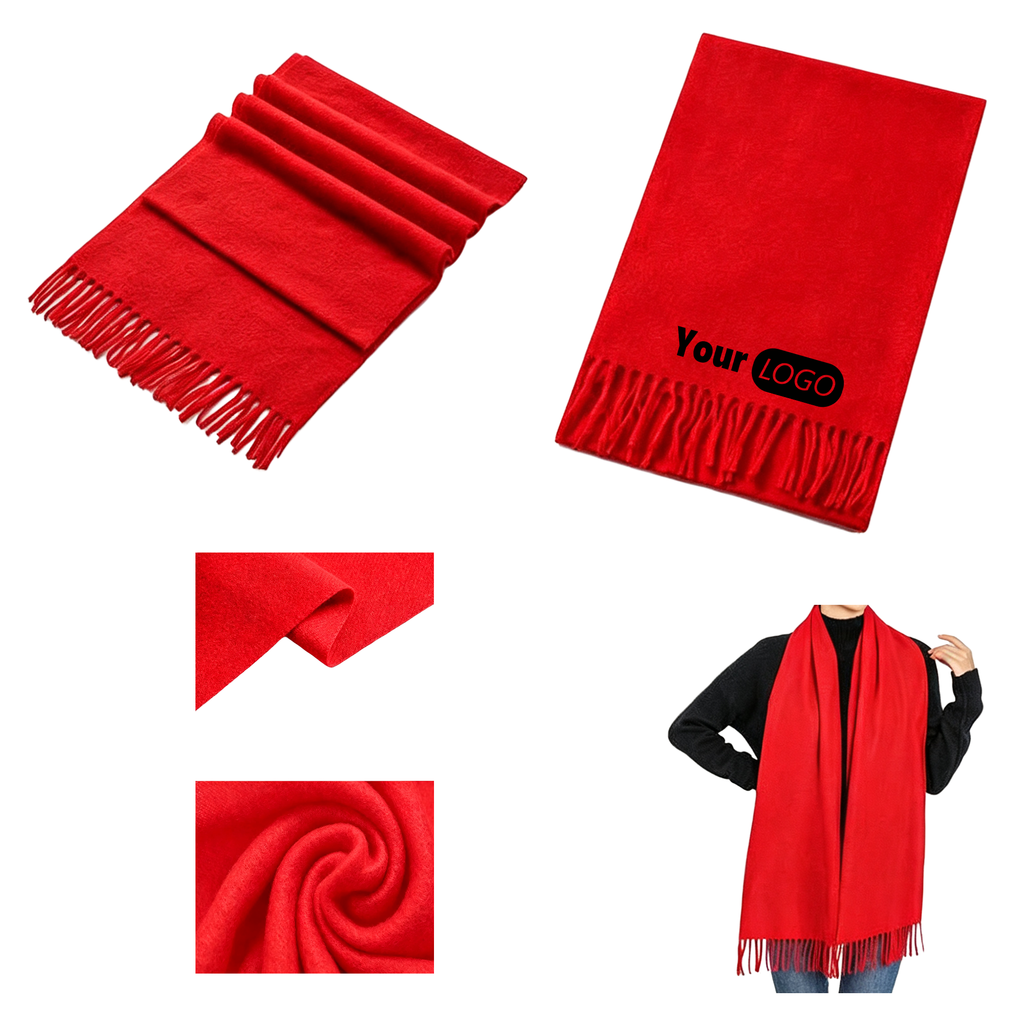 70.9 Inch Red Vegan Cashmere Scarf 2